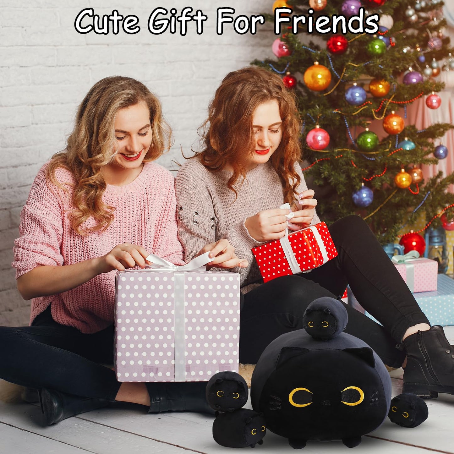 SQEQE Black Cat Plush — 5-in-1 Kitty Plush with Removable Babies, Soft Pillow for Kids