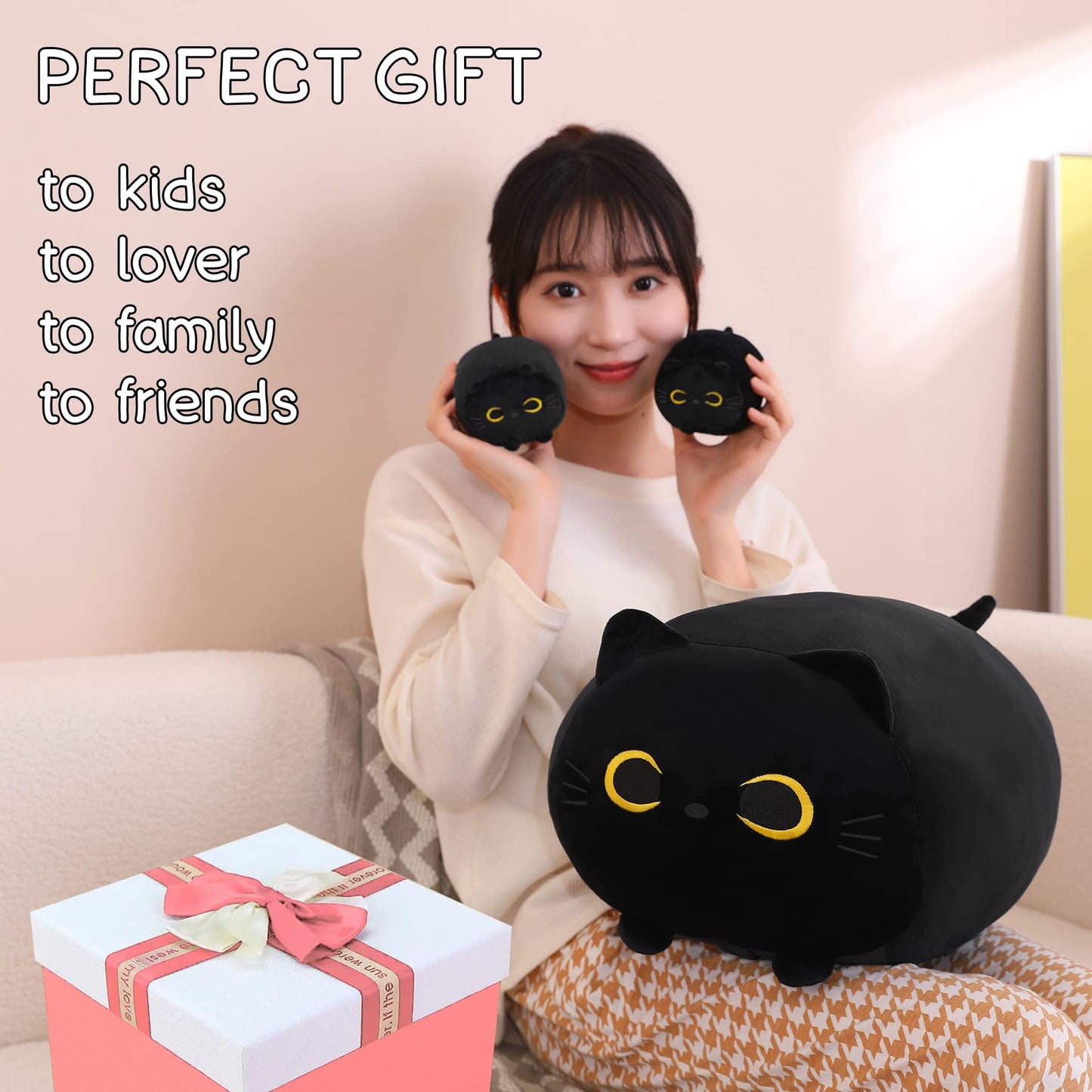 SQEQE Black Cat Plush — 5-in-1 Kitty Plush with Removable Babies, Soft Pillow for Kids
