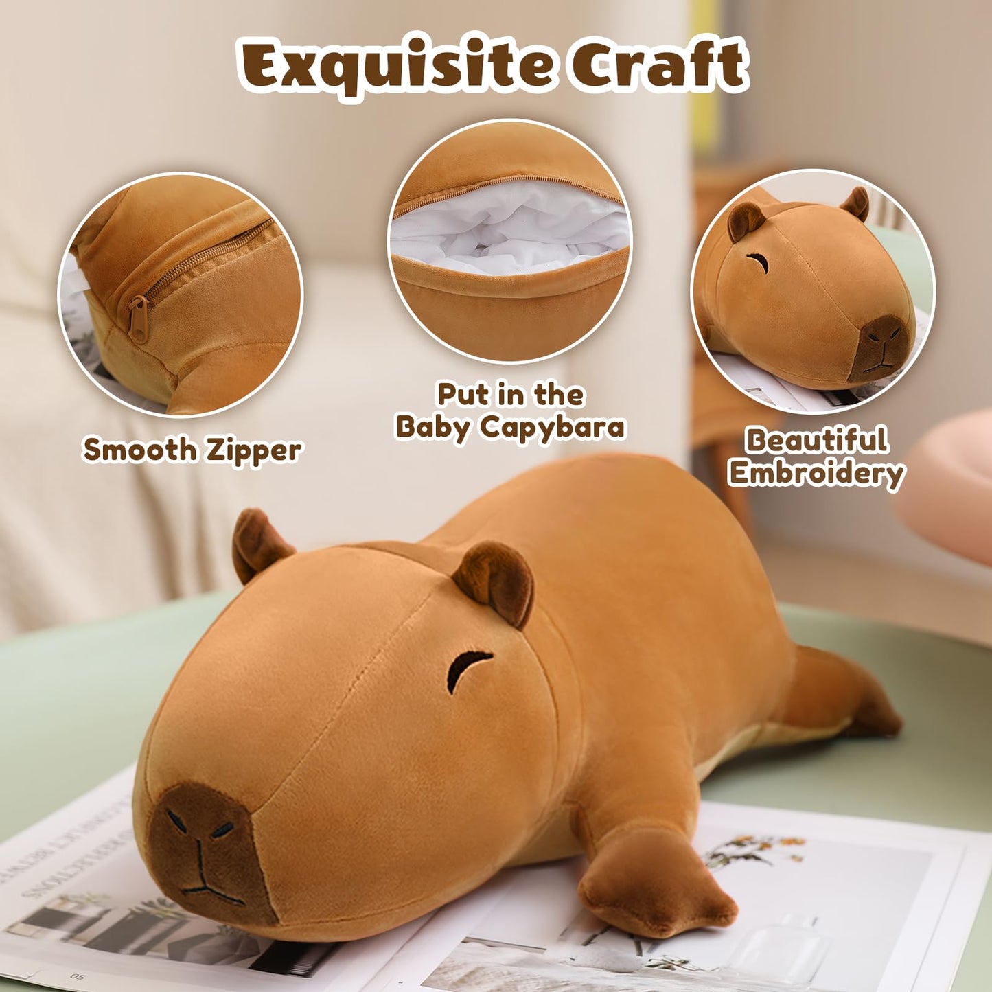 SQEQE Stuffed Capybara Plush – Mommy with 4 Babies Interactive Toy, Gift for Kids