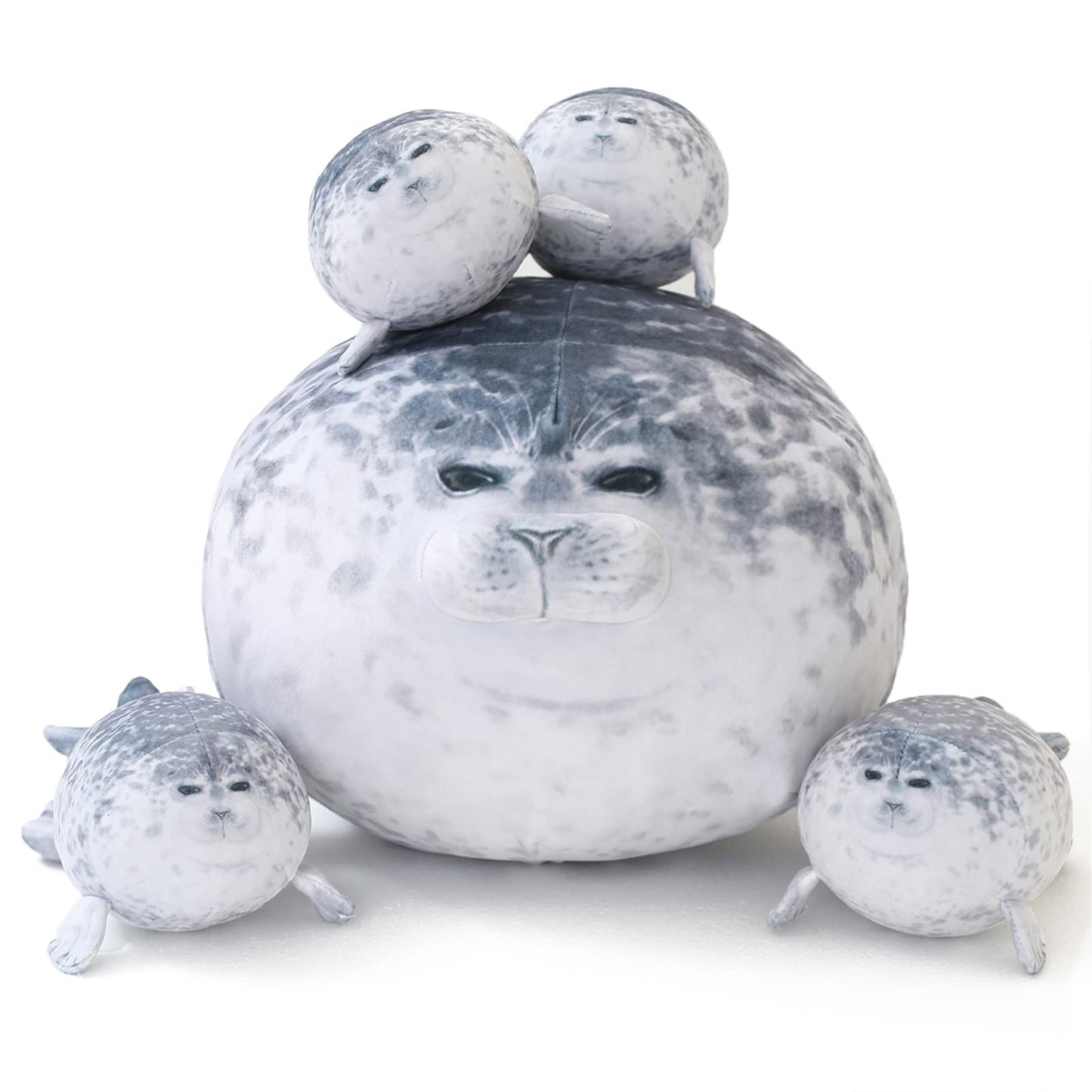 SQEQE Chubby Seal Pillow Plush with 4 Baby Seals in Her Tummy – 5-in-1 Cozy Stuffed Animal Gift