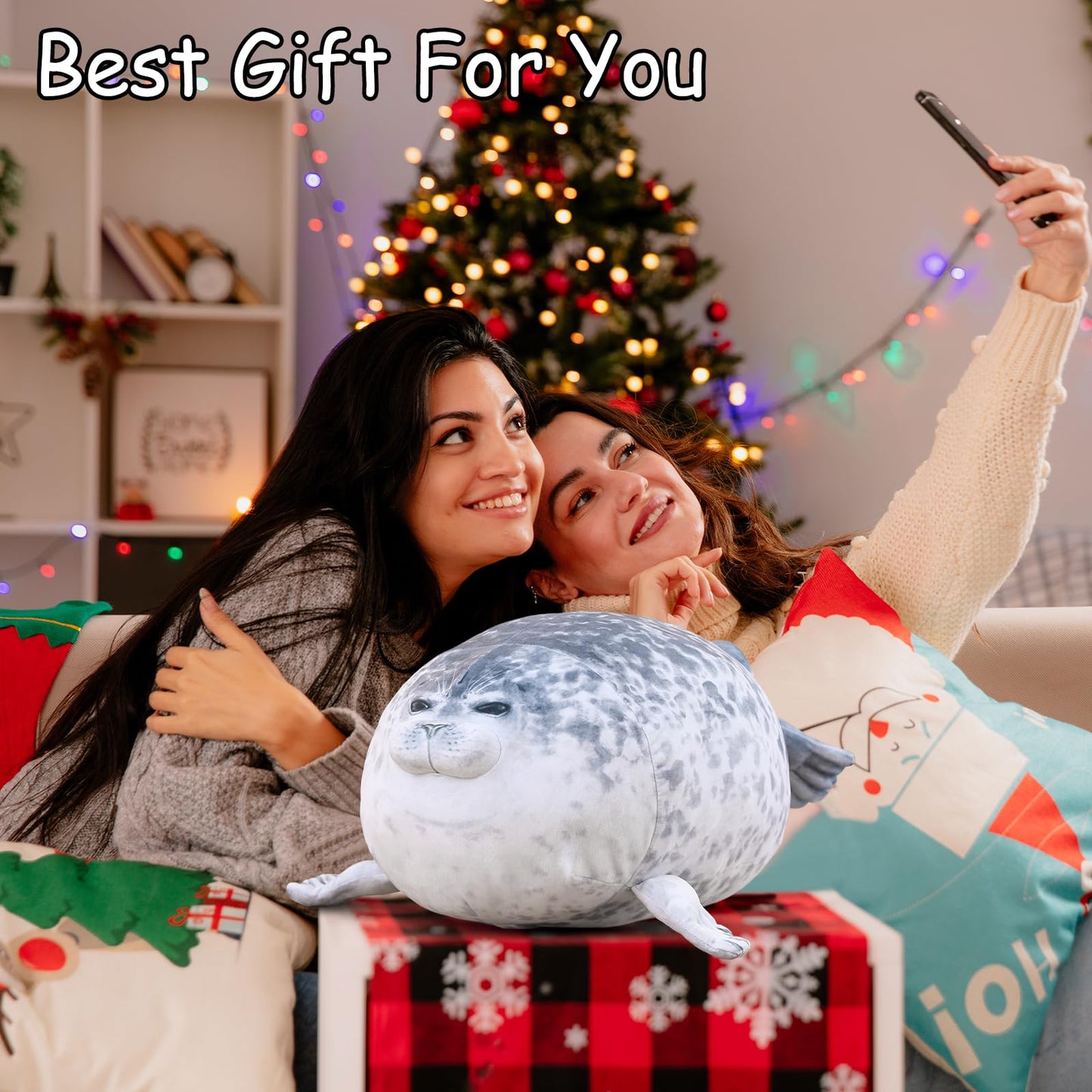 SQEQE Chubby Seal Pillow Plush with 4 Baby Seals in Her Tummy – 5-in-1 Cozy Stuffed Animal Gift