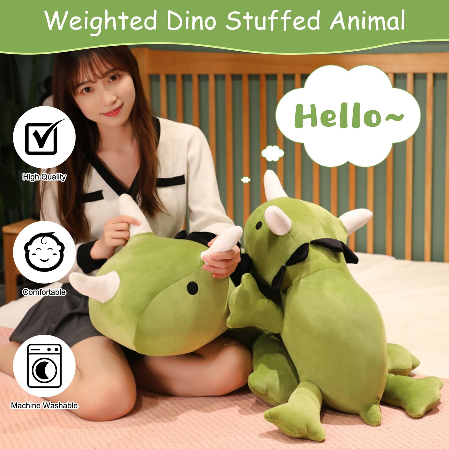 SQEQE Weighted Dinosaur Plush – 13.8-Inch Pillow Toy, Cozy Weighted Dinosaur Stuffed Animal