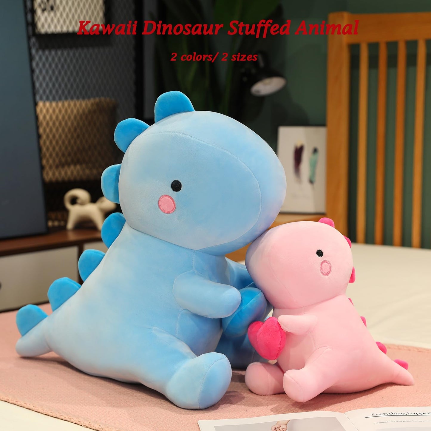 SQEQE Dinosaur Stuffed Animal with Heart — Pink Plush Dino, 12 inch, Gift for Her