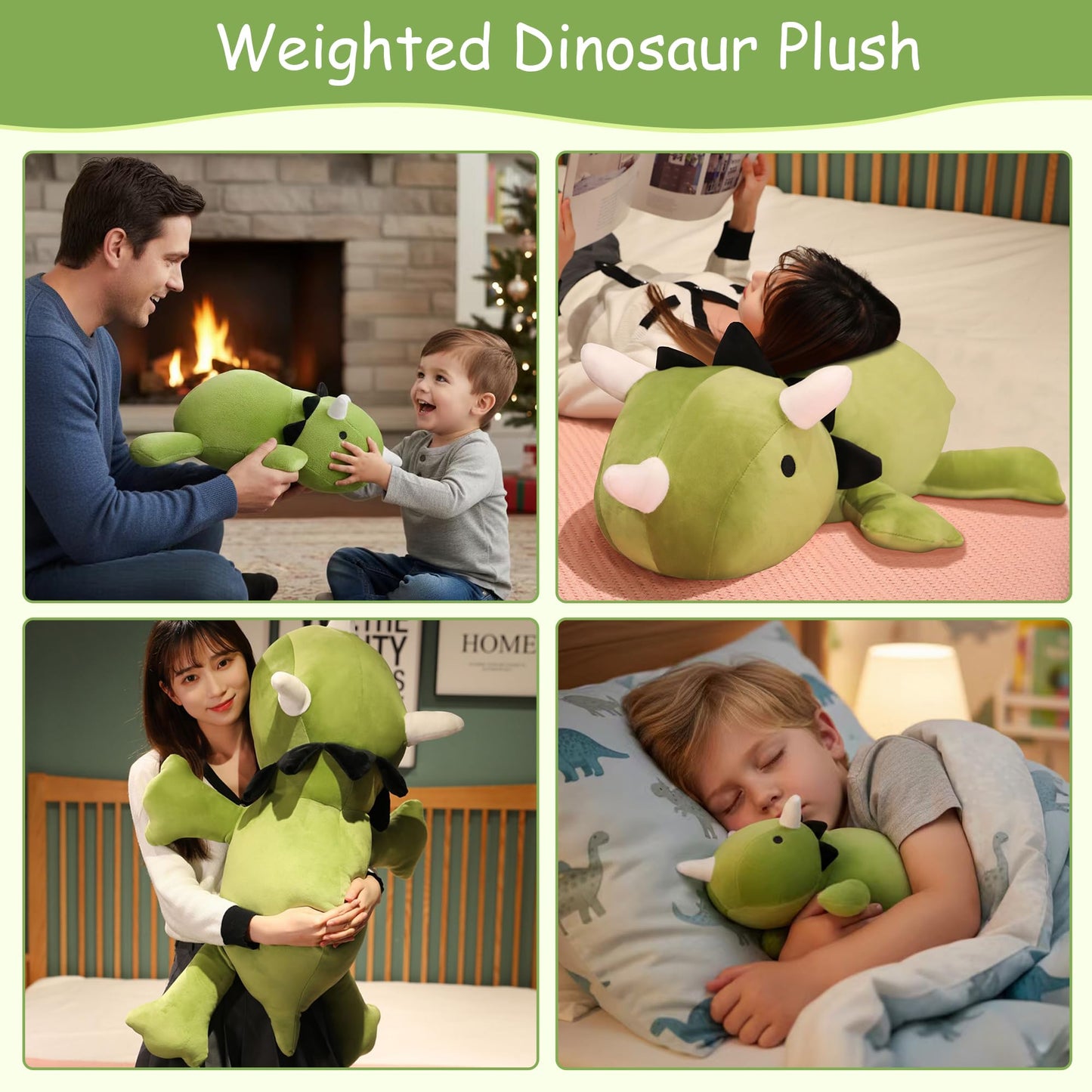 SQEQE Weighted Dinosaur Plush – 13.8-Inch Pillow Toy, Cozy Weighted Dinosaur Stuffed Animal