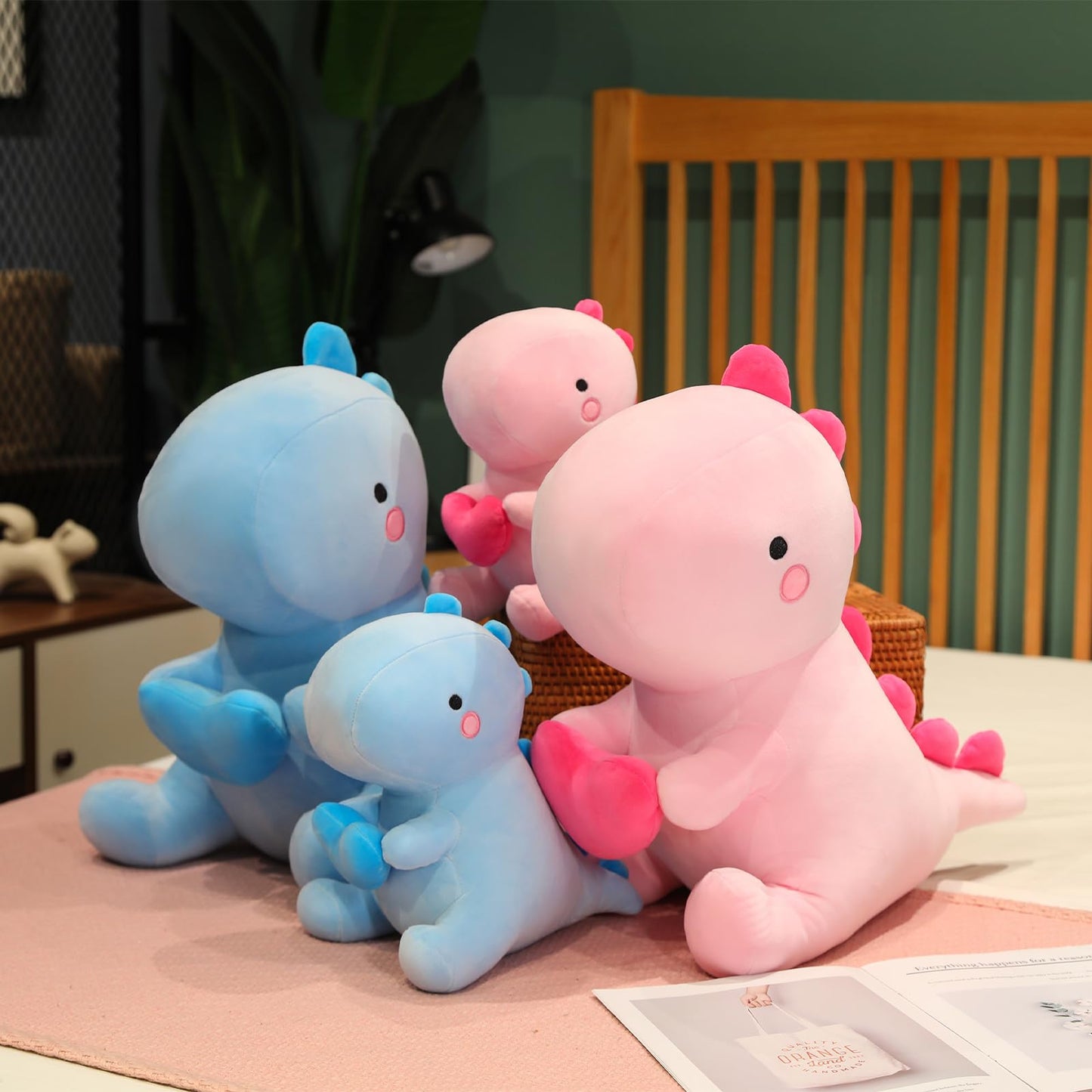 SQEQE Dinosaur Stuffed Animal with Heart — Pink Plush Dino, 12 inch, Gift for Her