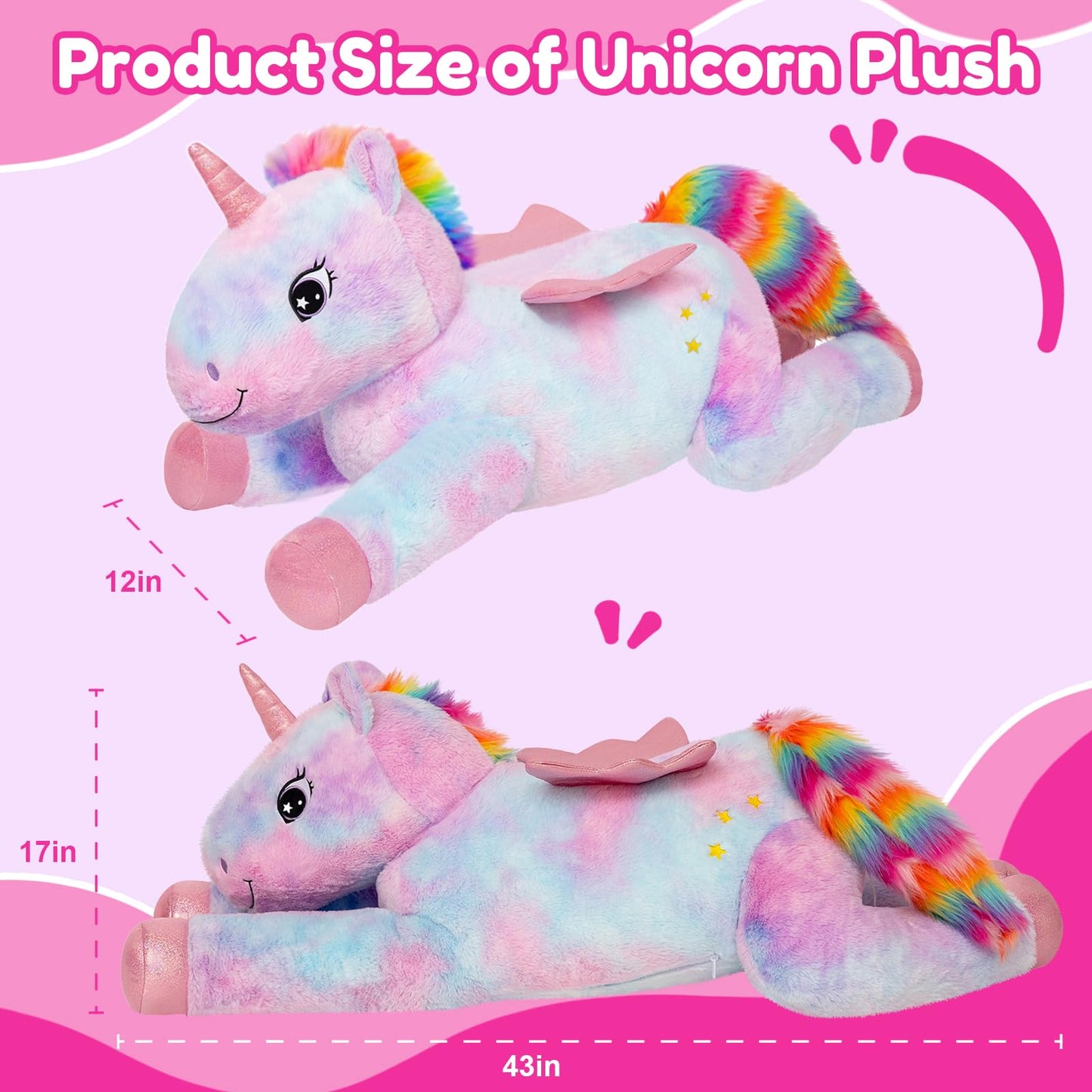 SQEQE Giant Unicorn Stuffed Animal 43-Inch - Big Plush Toy for Kids & Adults