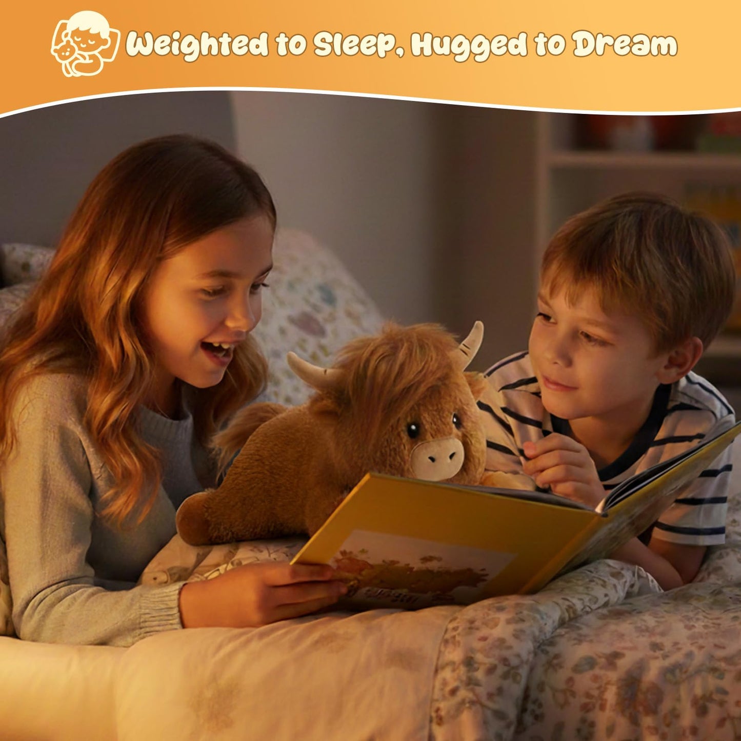 SQEQE Weighted Highland Cow Plush — 13.8-Inch Cozy Weighted Stuffed Animal (1.7 Lbs)