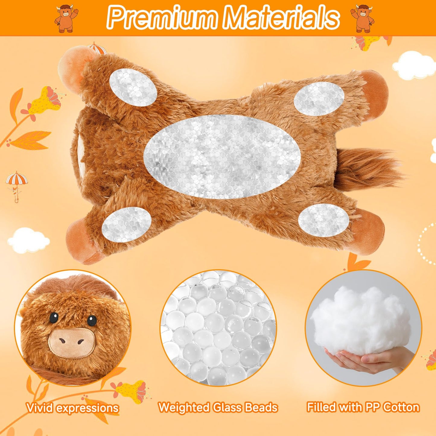 SQEQE Weighted Highland Cow Plush — 13.8-Inch Cozy Weighted Stuffed Animal (1.7 Lbs)
