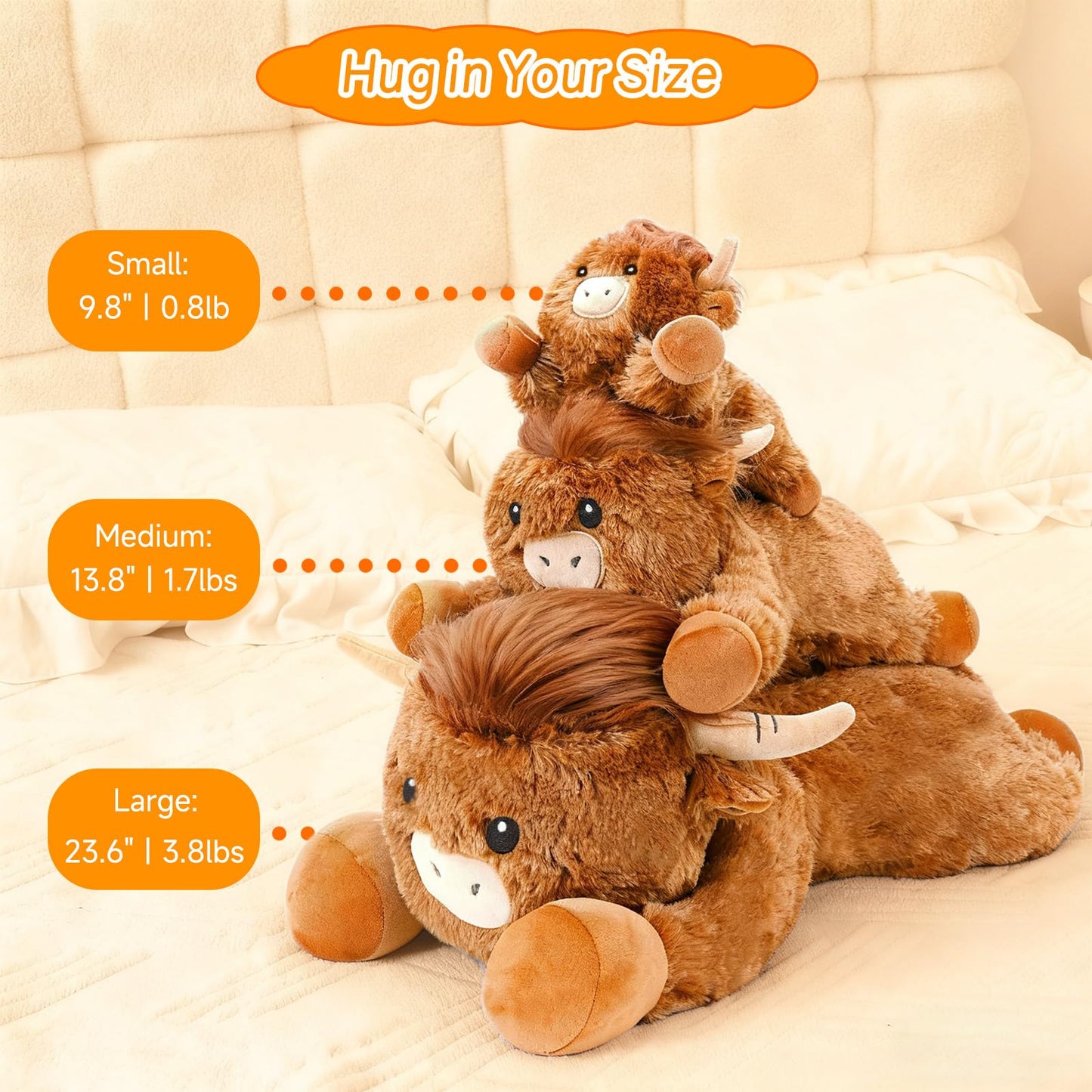 SQEQE Weighted Highland Cow Plush — 13.8-Inch Cozy Weighted Stuffed Animal (1.7 Lbs)