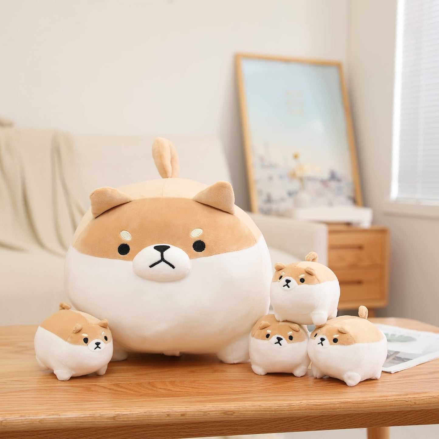 SQEQE Shiba Inu Plush with 4 Baby Pups Inside Belly – Soft Kids Toy