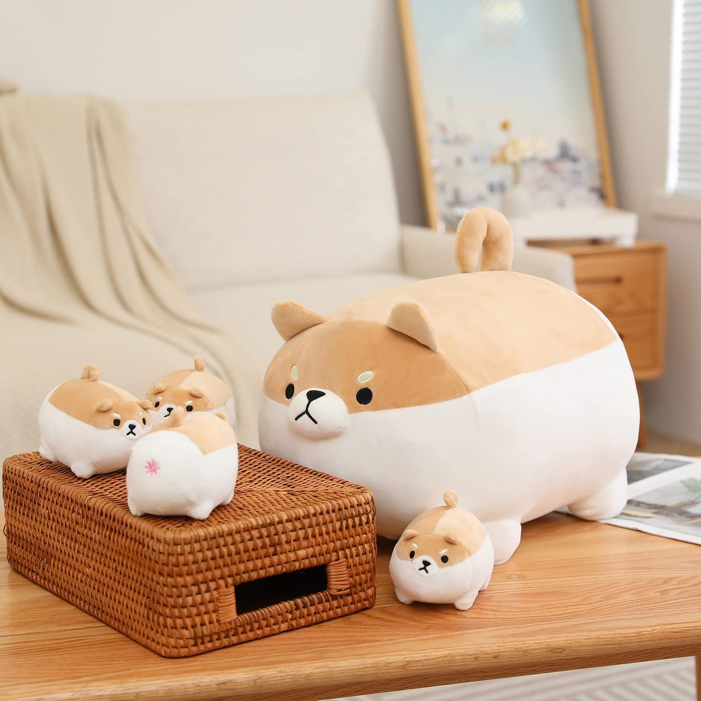 SQEQE Shiba Inu Plush with 4 Baby Pups Inside Belly – Soft Kids Toy