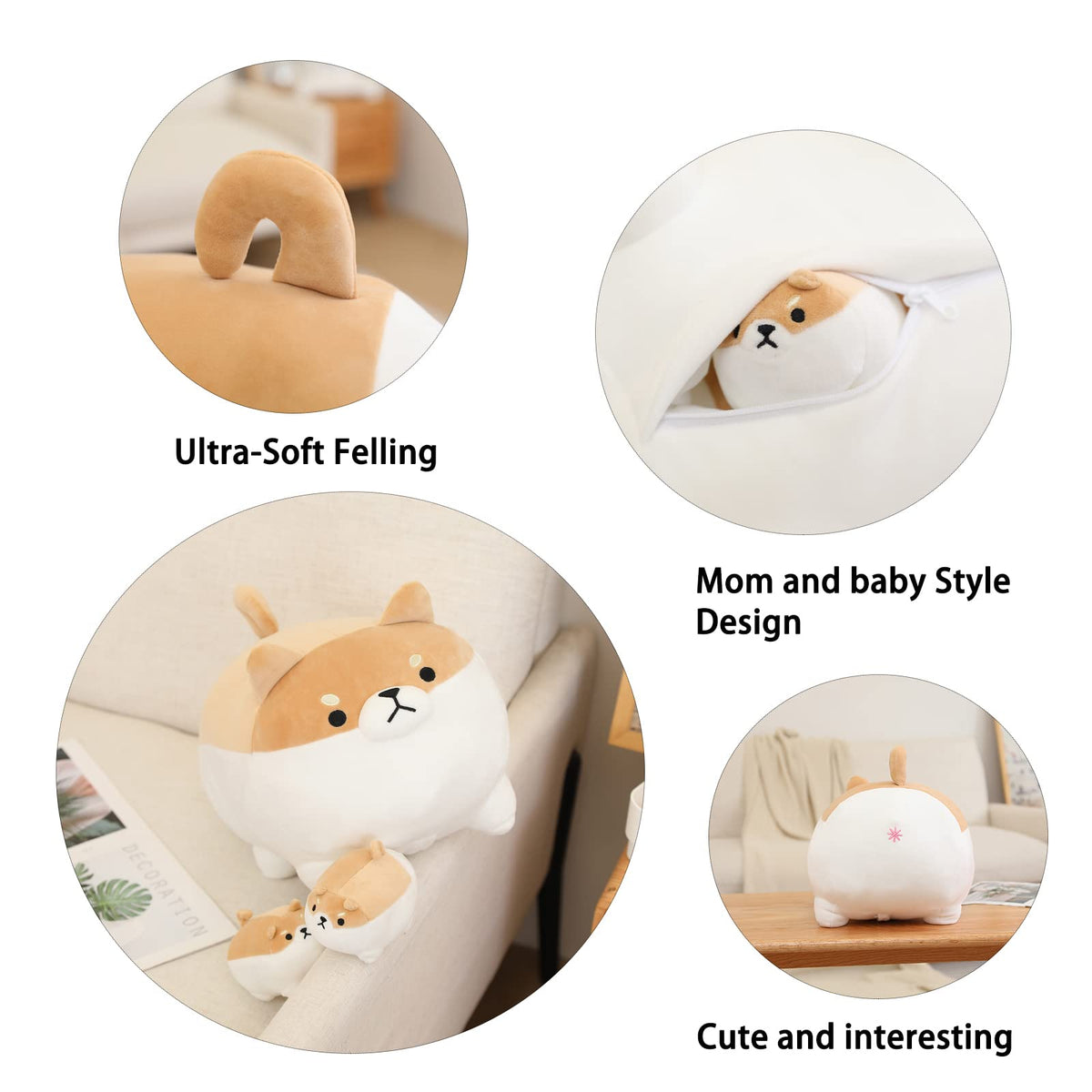 SQEQE Shiba Inu Plush with 4 Baby Pups Inside Belly – Soft Kids Toy