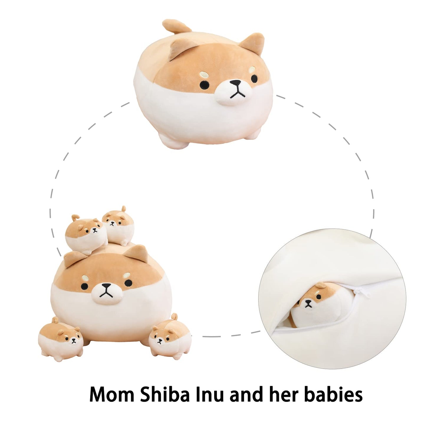 SQEQE Shiba Inu Plush with 4 Baby Pups Inside Belly – Soft Kids Toy
