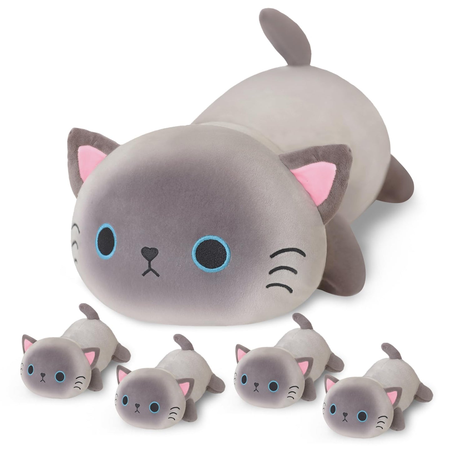 SQEQE Siamese Cat Plush 5-in-1 with 4 Babies — Soft Stuffed Animal Gift
