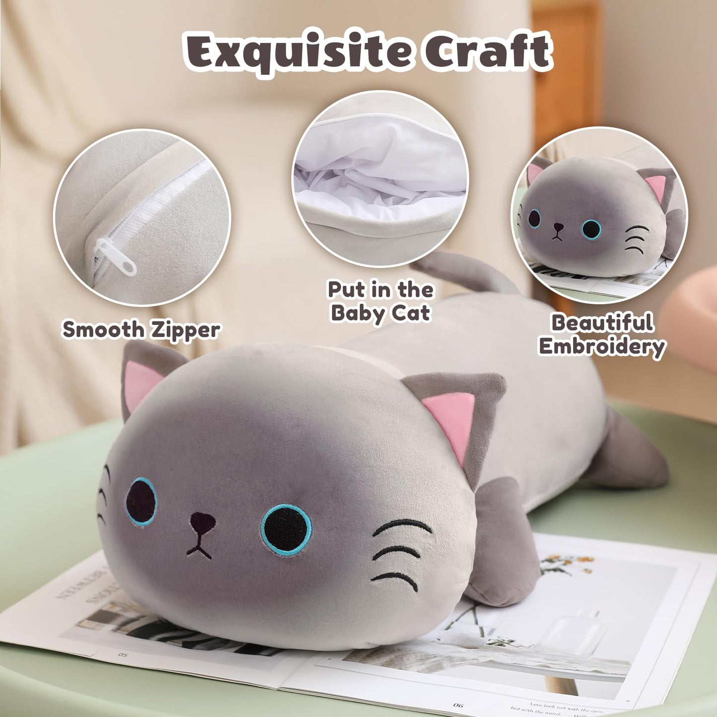 SQEQE Siamese Cat Plush 5-in-1 with 4 Babies — Soft Stuffed Animal Gift