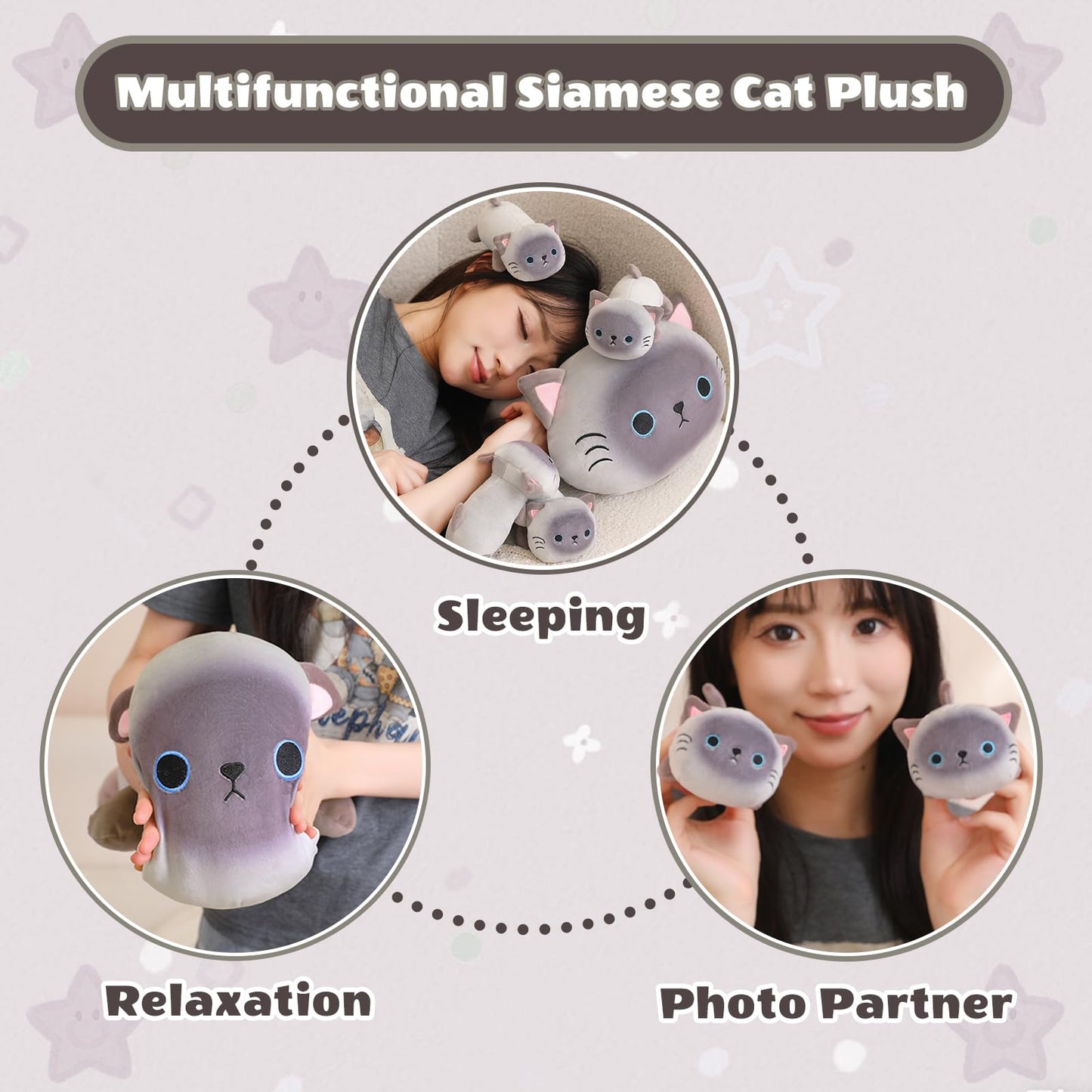 SQEQE Siamese Cat Plush 5-in-1 with 4 Babies — Soft Stuffed Animal Gift