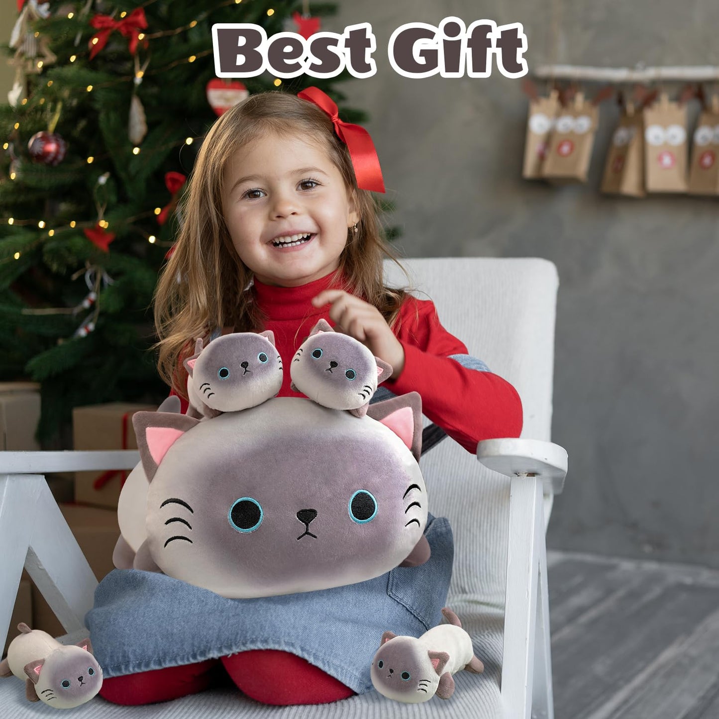 SQEQE Siamese Cat Plush 5-in-1 with 4 Babies — Soft Stuffed Animal Gift
