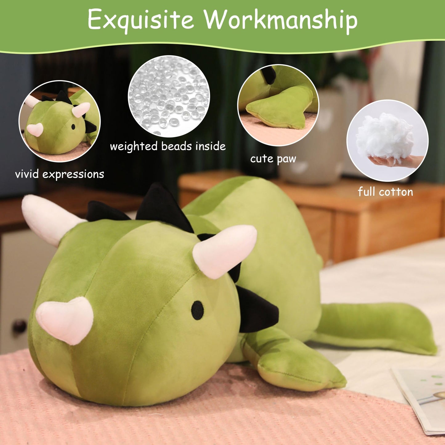 SQEQE Weighted Dinosaur Plush – 13.8-Inch Pillow Toy, Cozy Weighted Dinosaur Stuffed Animal