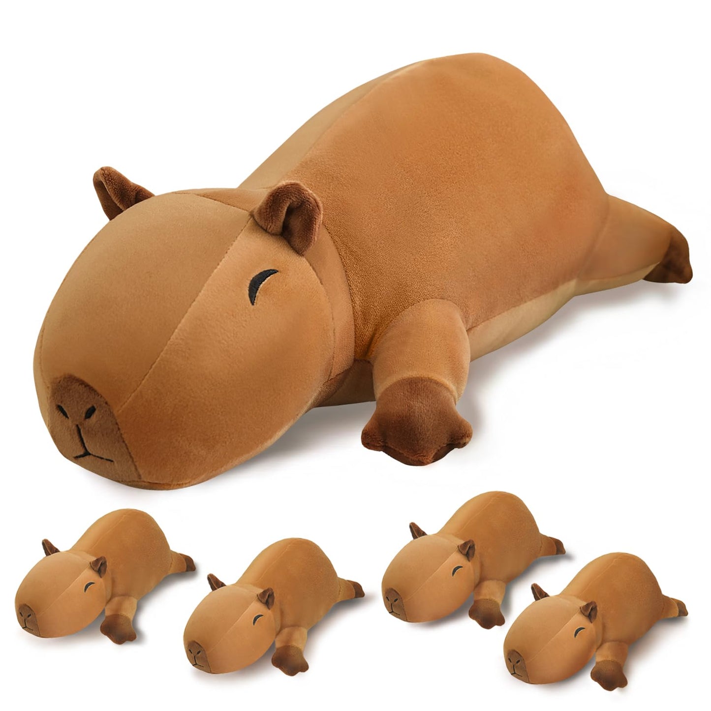 SQEQE Stuffed Capybara Plush – Mommy with 4 Babies Interactive Toy, Gift for Kids