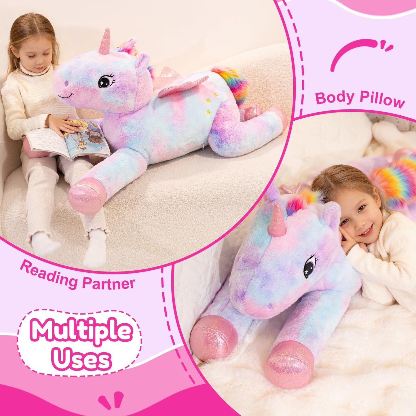 SQEQE Giant Unicorn Stuffed Animal 43-Inch - Big Plush Toy for Kids & Adults