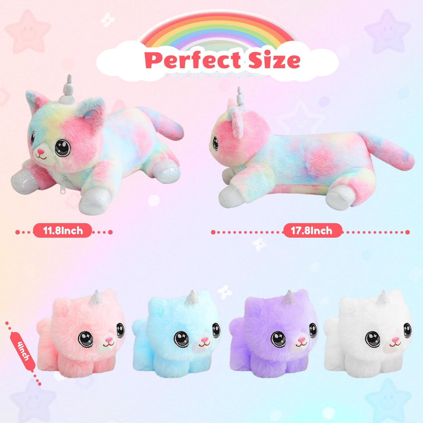 SQEQE Unicorn Cat Plush Mommy with 4 Babies – 5-in-1 Cuddly Family Toy