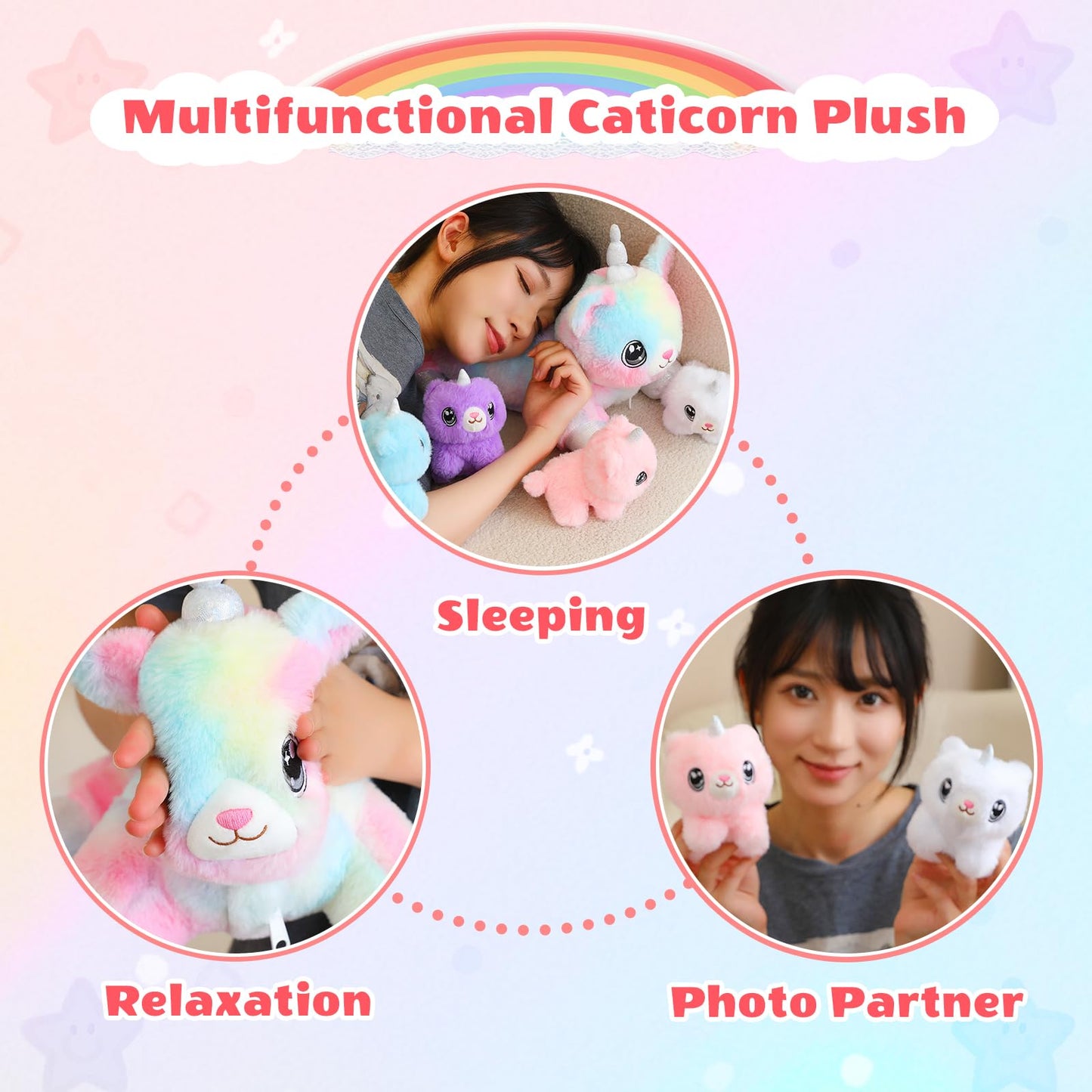 SQEQE Unicorn Cat Plush Mommy with 4 Babies – 5-in-1 Cuddly Family Toy