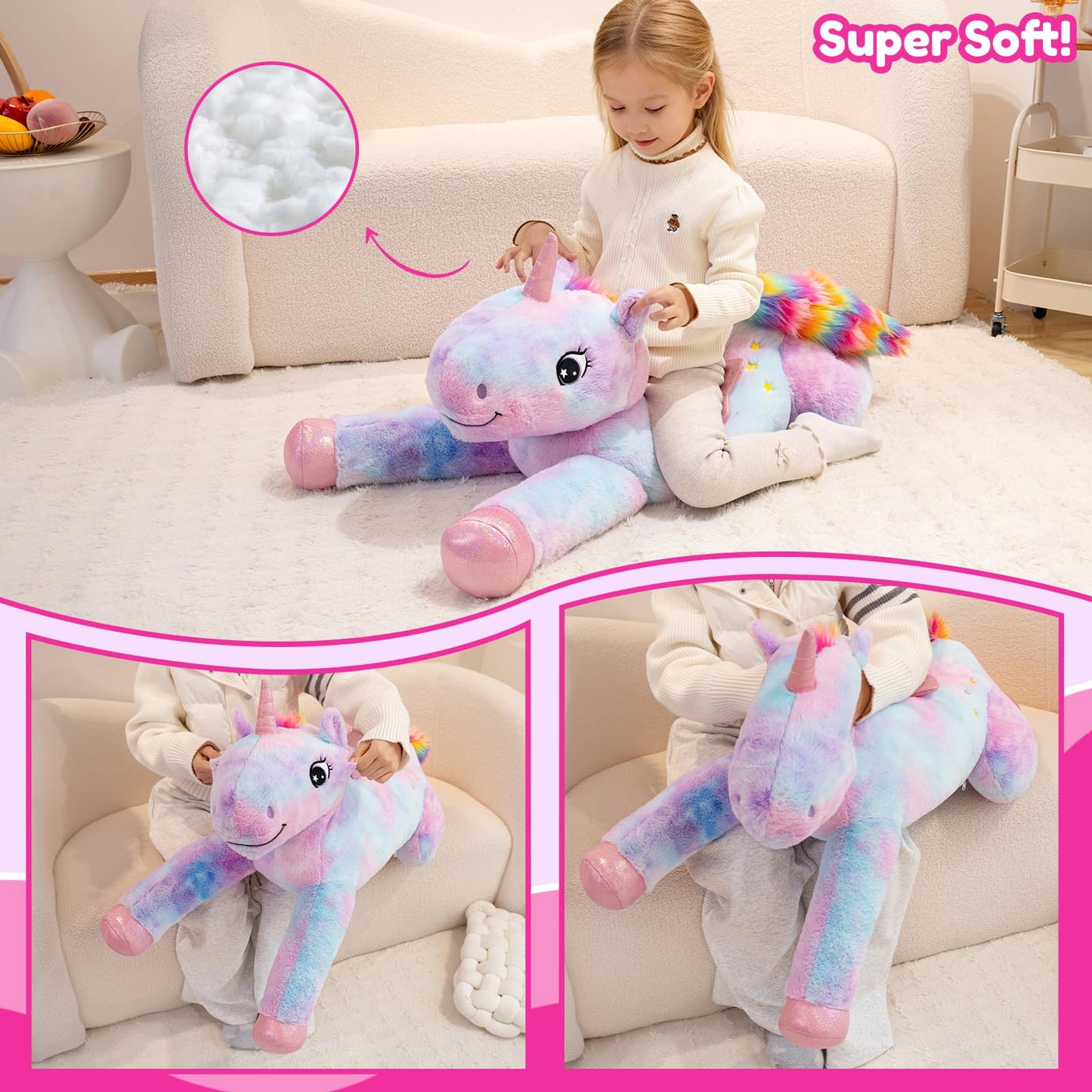 SQEQE Giant Unicorn Stuffed Animal 43-Inch - Big Plush Toy for Kids & Adults