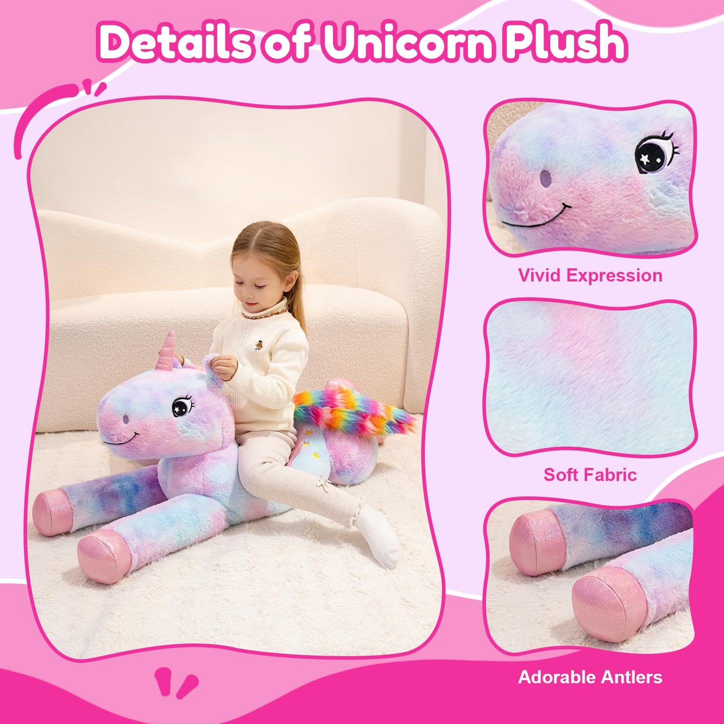 SQEQE Giant Unicorn Stuffed Animal 43-Inch - Big Plush Toy for Kids & Adults