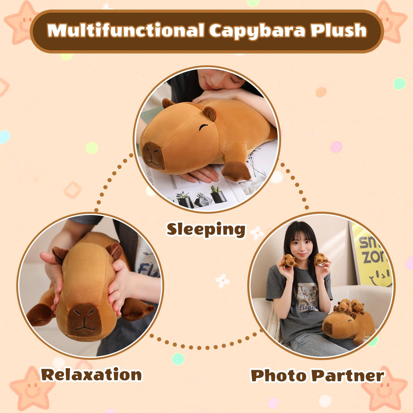 SQEQE Stuffed Capybara Plush – Mommy with 4 Babies Interactive Toy, Gift for Kids