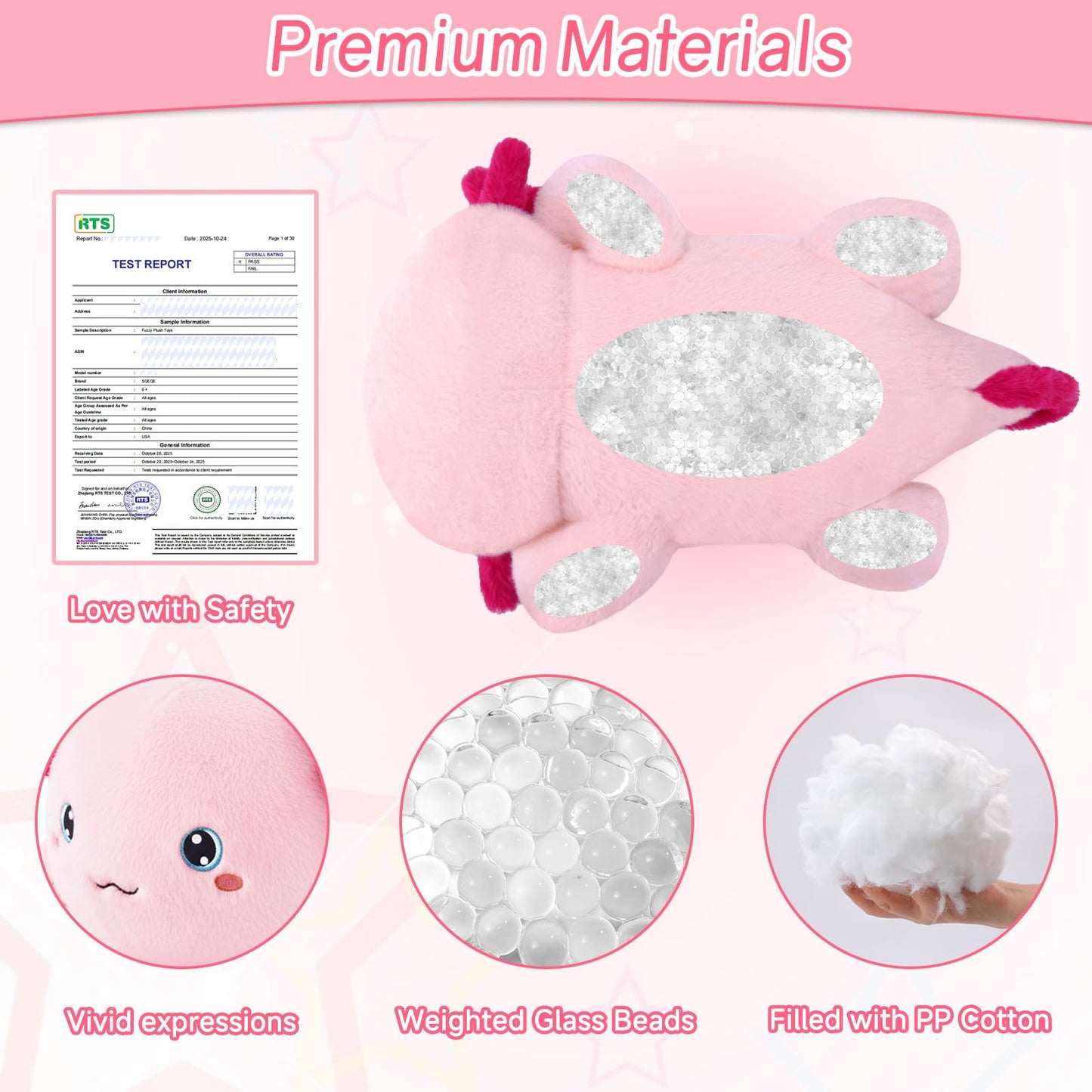 SQEQE Weighted Axolotl Plush — 13.8-Inch Soft Hug Pillow, Cozy Gift for Kids & Adults