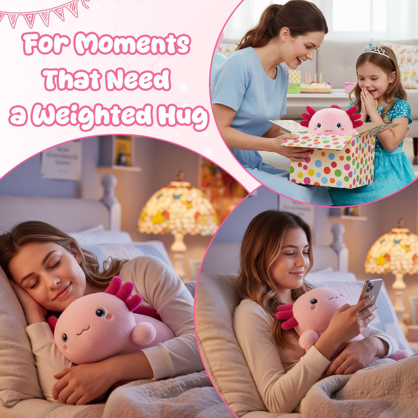 SQEQE Weighted Axolotl Plush — 13.8-Inch Soft Hug Pillow, Cozy Gift for Kids & Adults