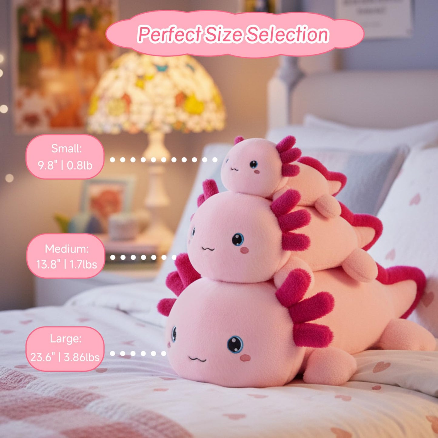 SQEQE Weighted Axolotl Plush — 13.8-Inch Soft Hug Pillow, Cozy Gift for Kids & Adults