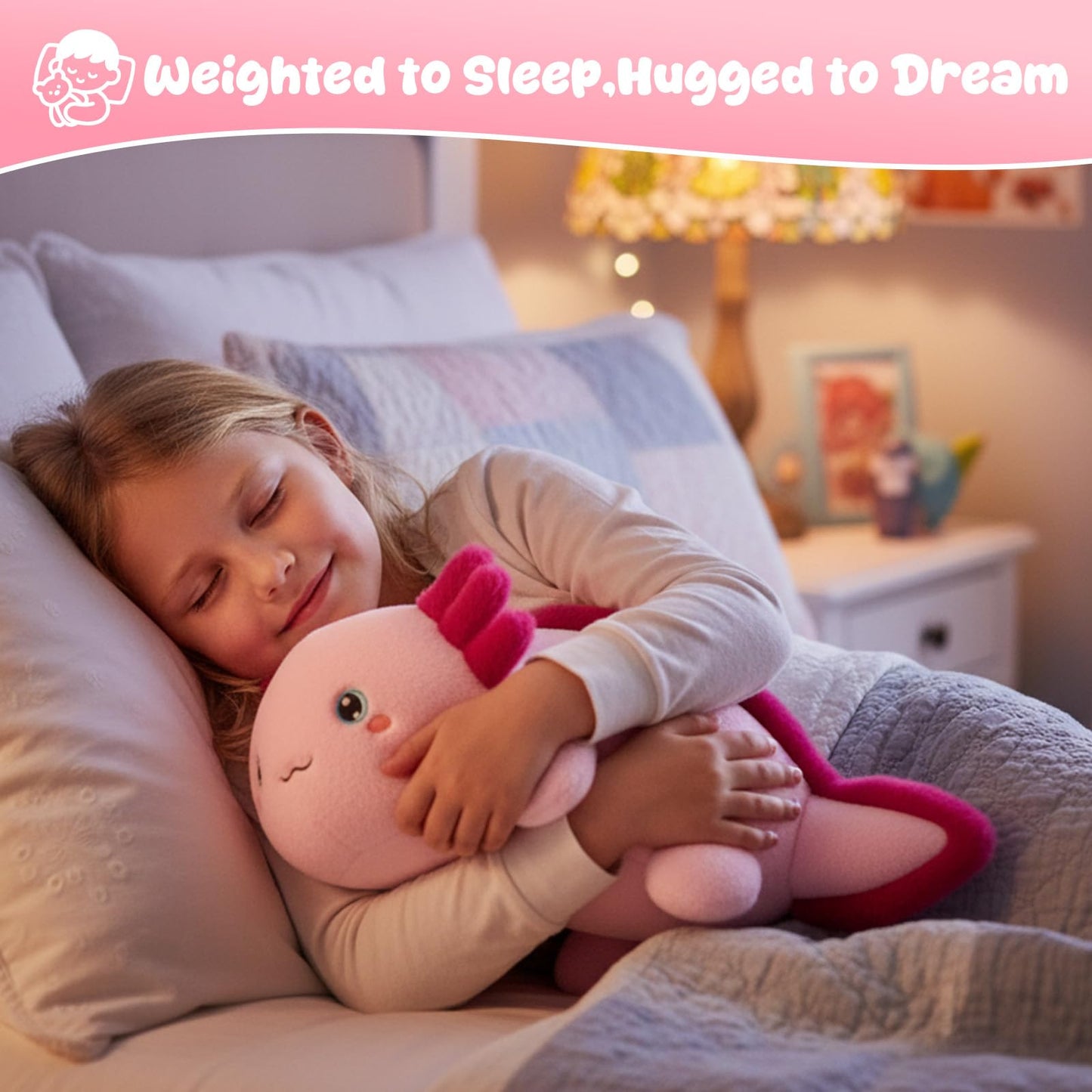 SQEQE Weighted Axolotl Plush — 13.8-Inch Soft Hug Pillow, Cozy Gift for Kids & Adults