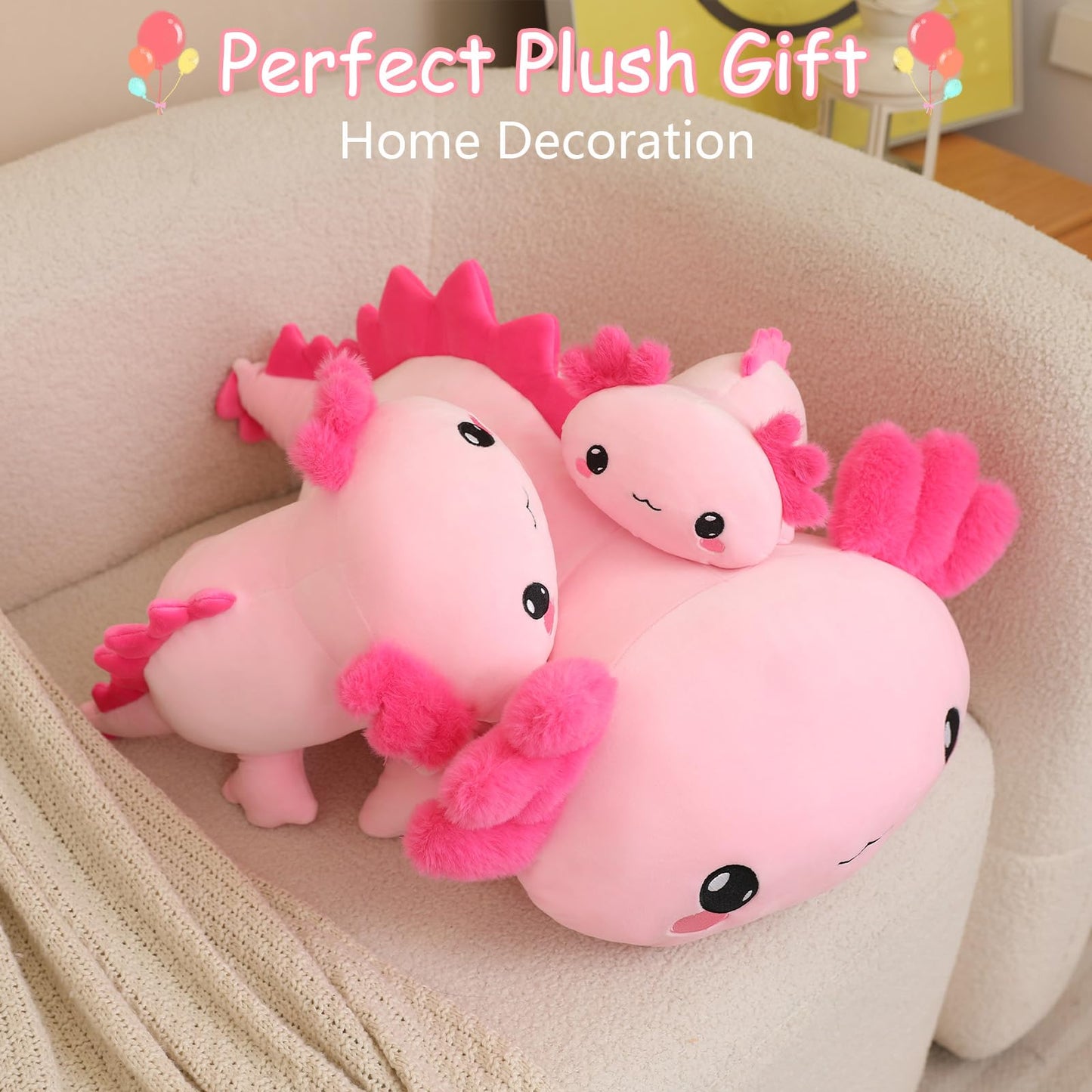 SQEQE Weighted Axolotl Plush — Soft Pink 13.8 Inch, 1.6 Lbs
