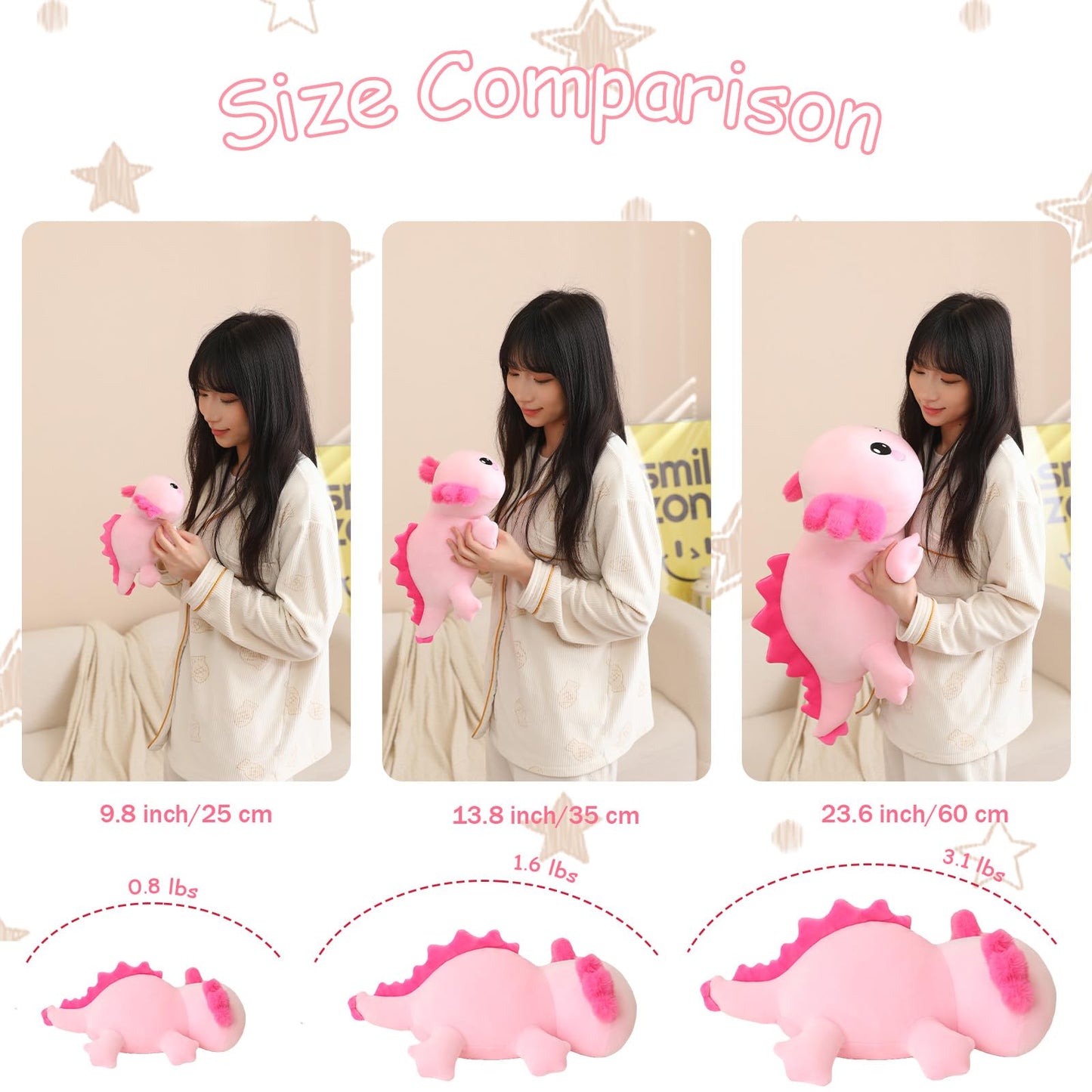 SQEQE Weighted Axolotl Plush — Soft Pink 13.8 Inch, 1.6 Lbs