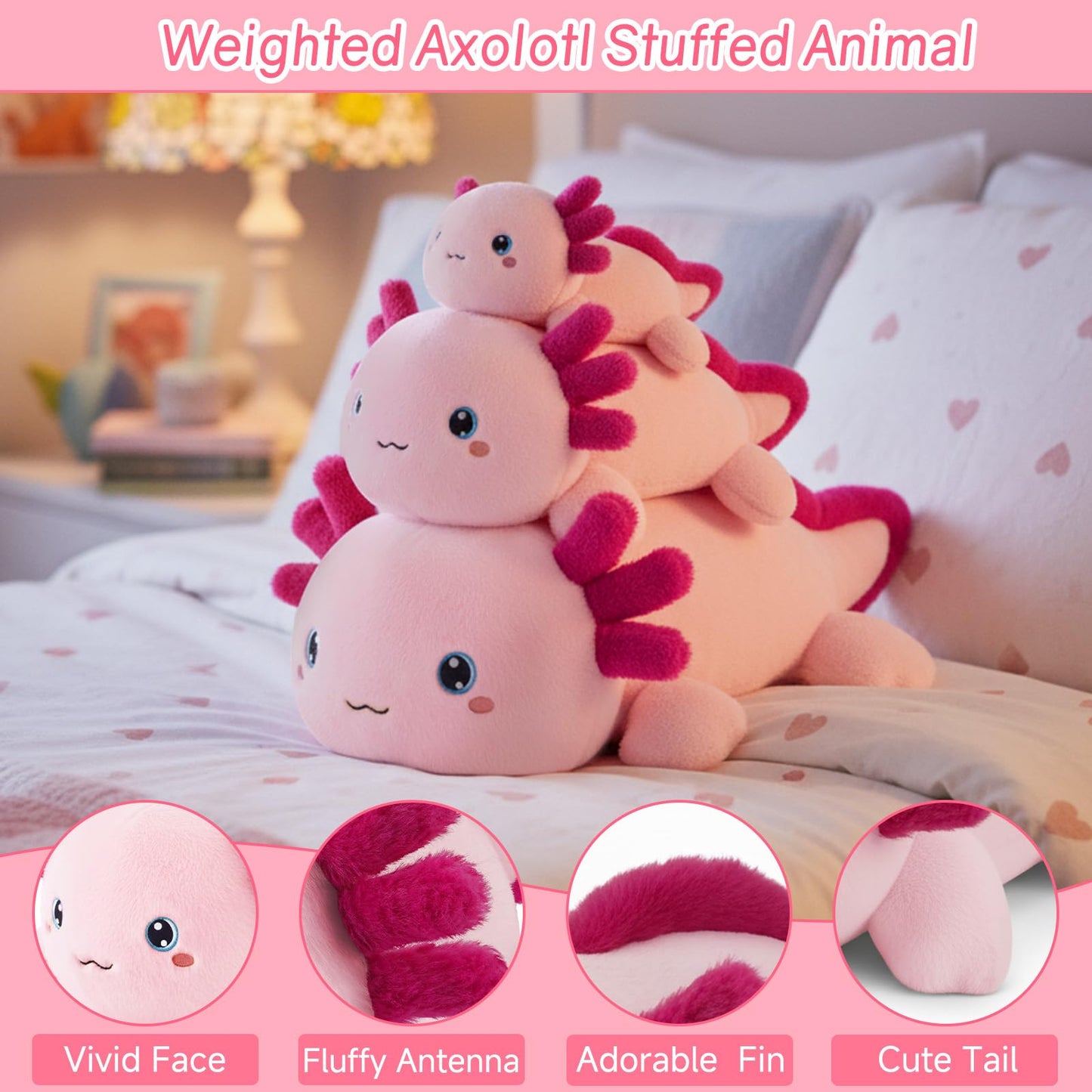 SQEQE Weighted Axolotl Plush — 13.8-Inch Soft Hug Pillow, Cozy Gift for Kids & Adults