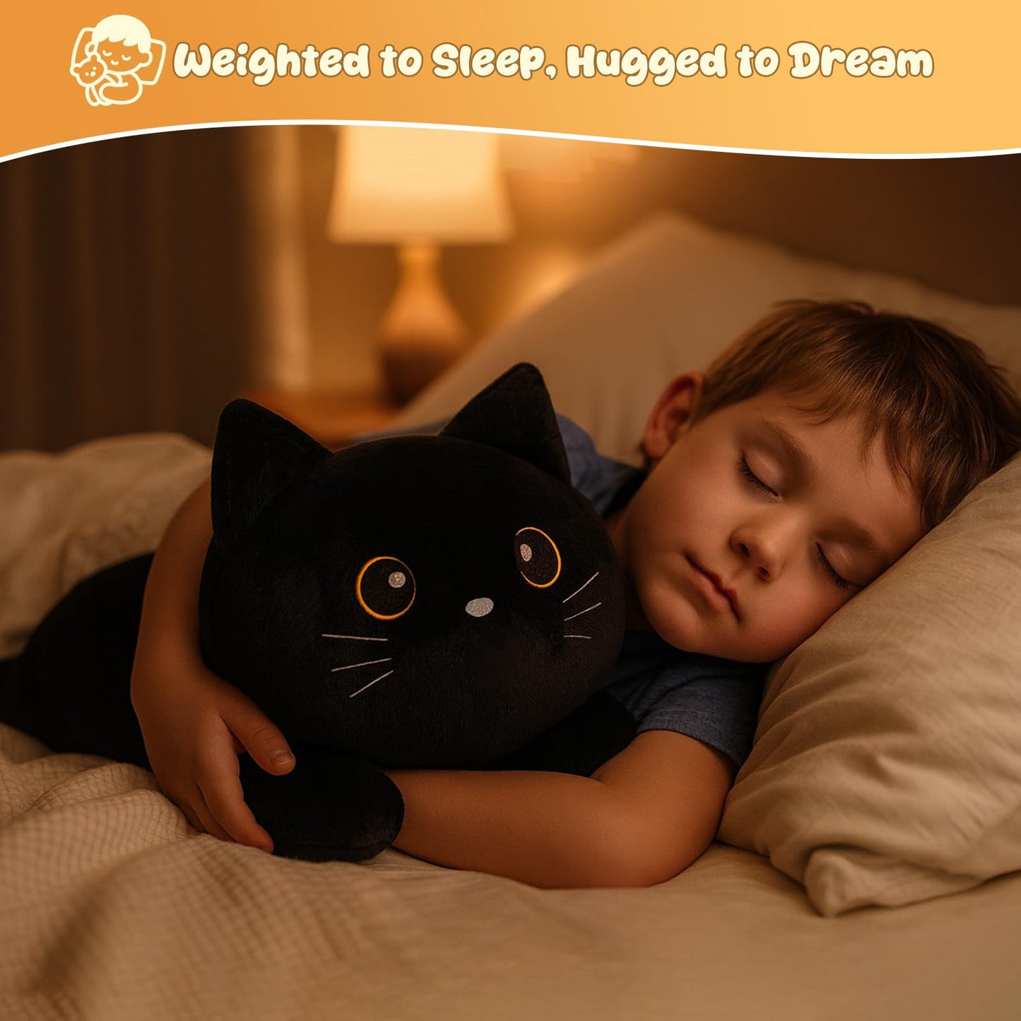 SQEQE Weighted Black Cat Plush - 13.8 Inch Cozy Weighted Stuffed Animal, 1.7 Lbs