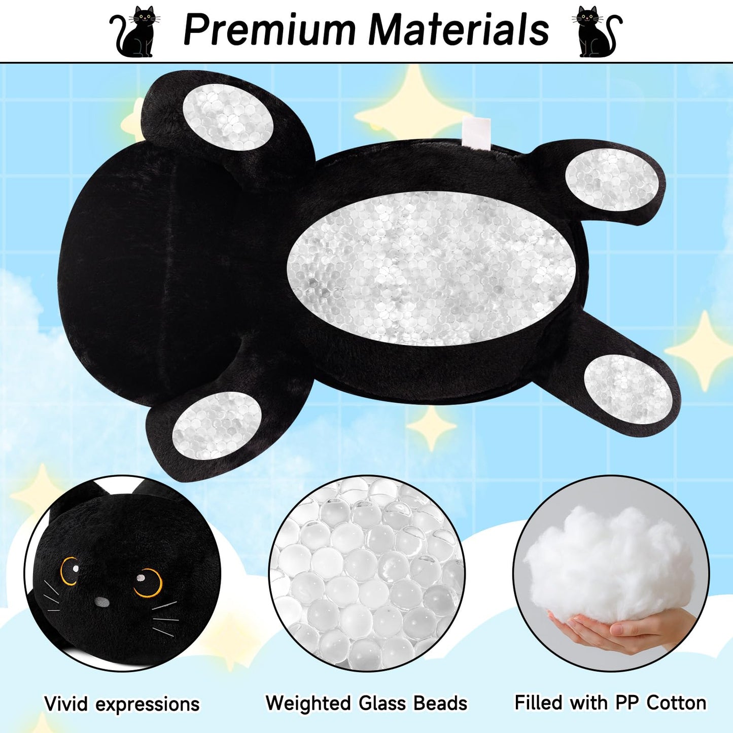 SQEQE Weighted Black Cat Plush — 23.6-Inch Cozy Pillow Toy (3.8 lbs)