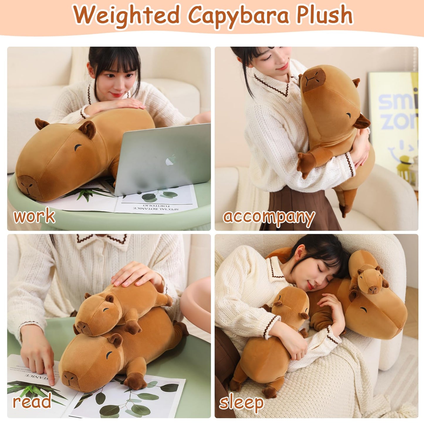 SQEQE Weighted Capybara Plush 13.8 Inch - Cozy Weighted Stuffed Animal Pillow