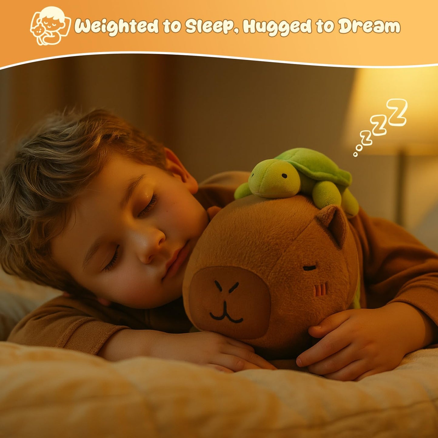 SQEQE Weighted Capybara Plush with Turtle Backpack – 13.8 in, 1.7 lb | Cozy Hug Toy for Kids & Adults