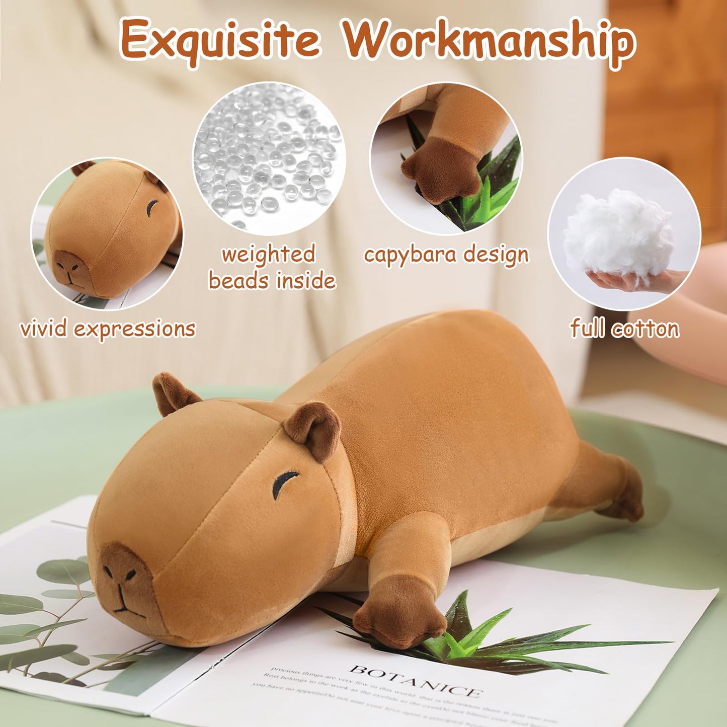 SQEQE Weighted Capybara Plush 13.8 Inch - Cozy Weighted Stuffed Animal Pillow
