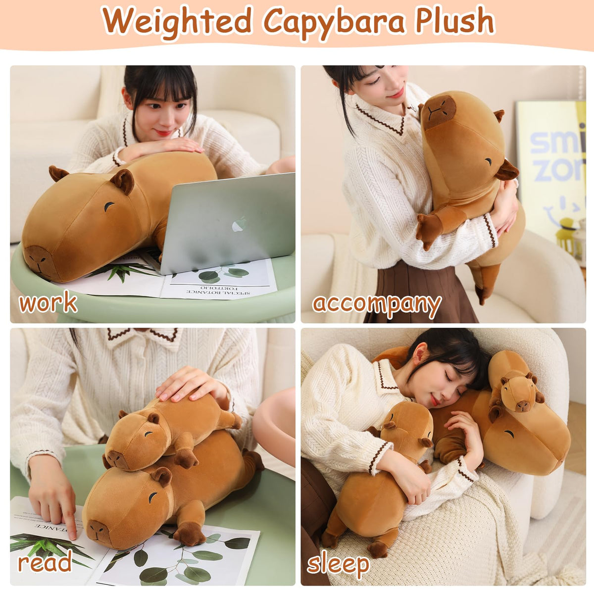 SQEQE Weighted Capybara Plush – 23.6-Inch Soft Pillow Toy, 3.1 Lbs