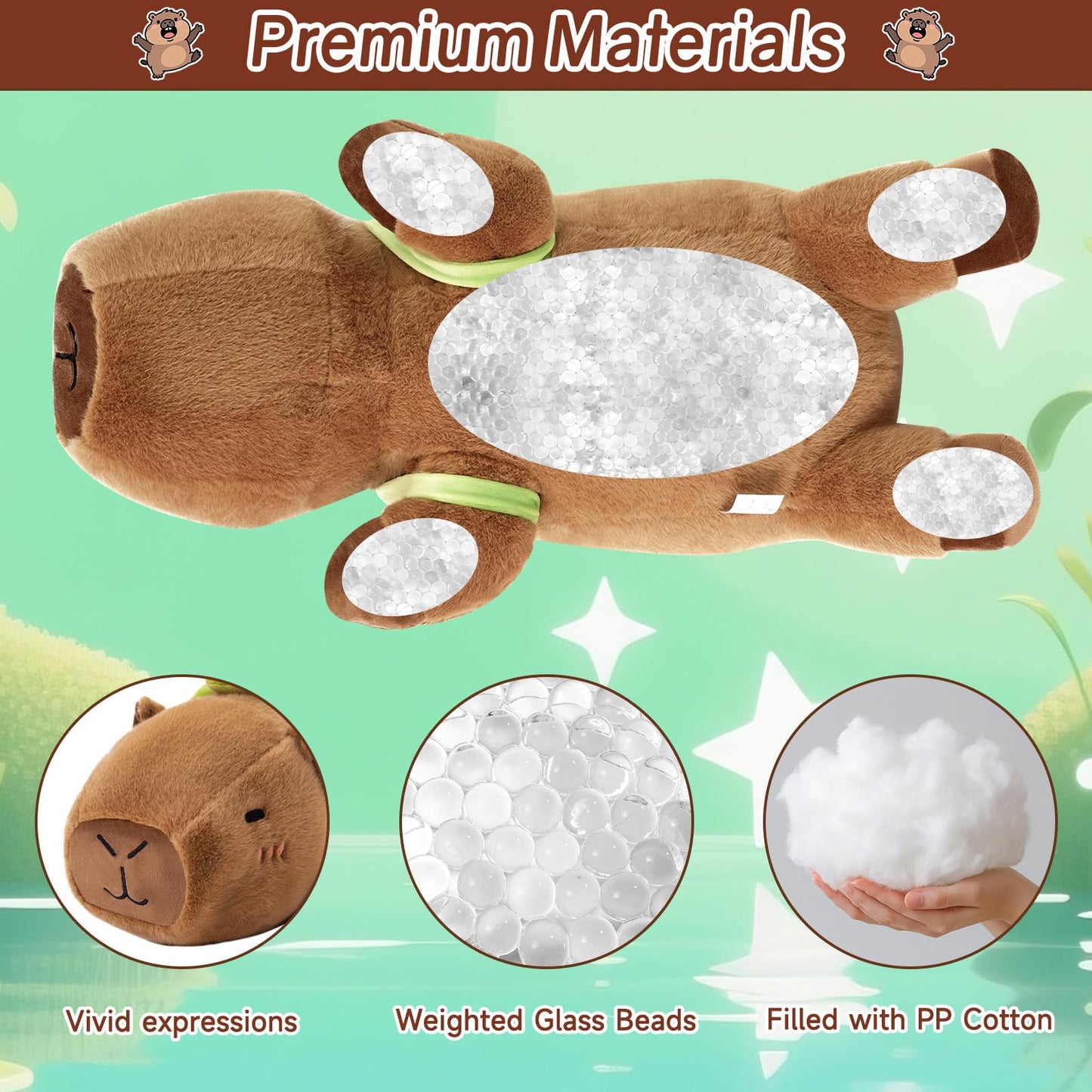 SQEQE Weighted Capybara Plush with Turtle Backpack – 13.8 in, 1.7 lb | Cozy Hug Toy for Kids & Adults