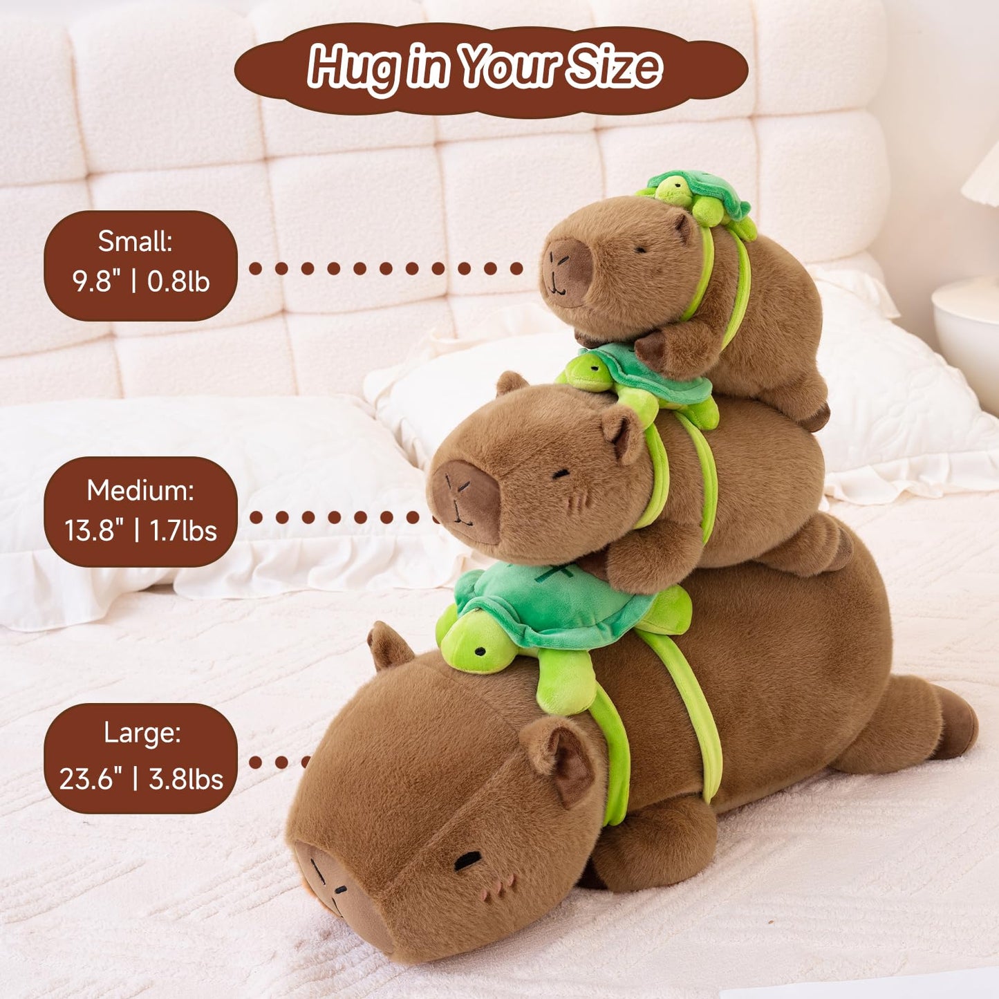 SQEQE Weighted Capybara Plush with Turtle Backpack – 13.8 in, 1.7 lb | Cozy Hug Toy for Kids & Adults