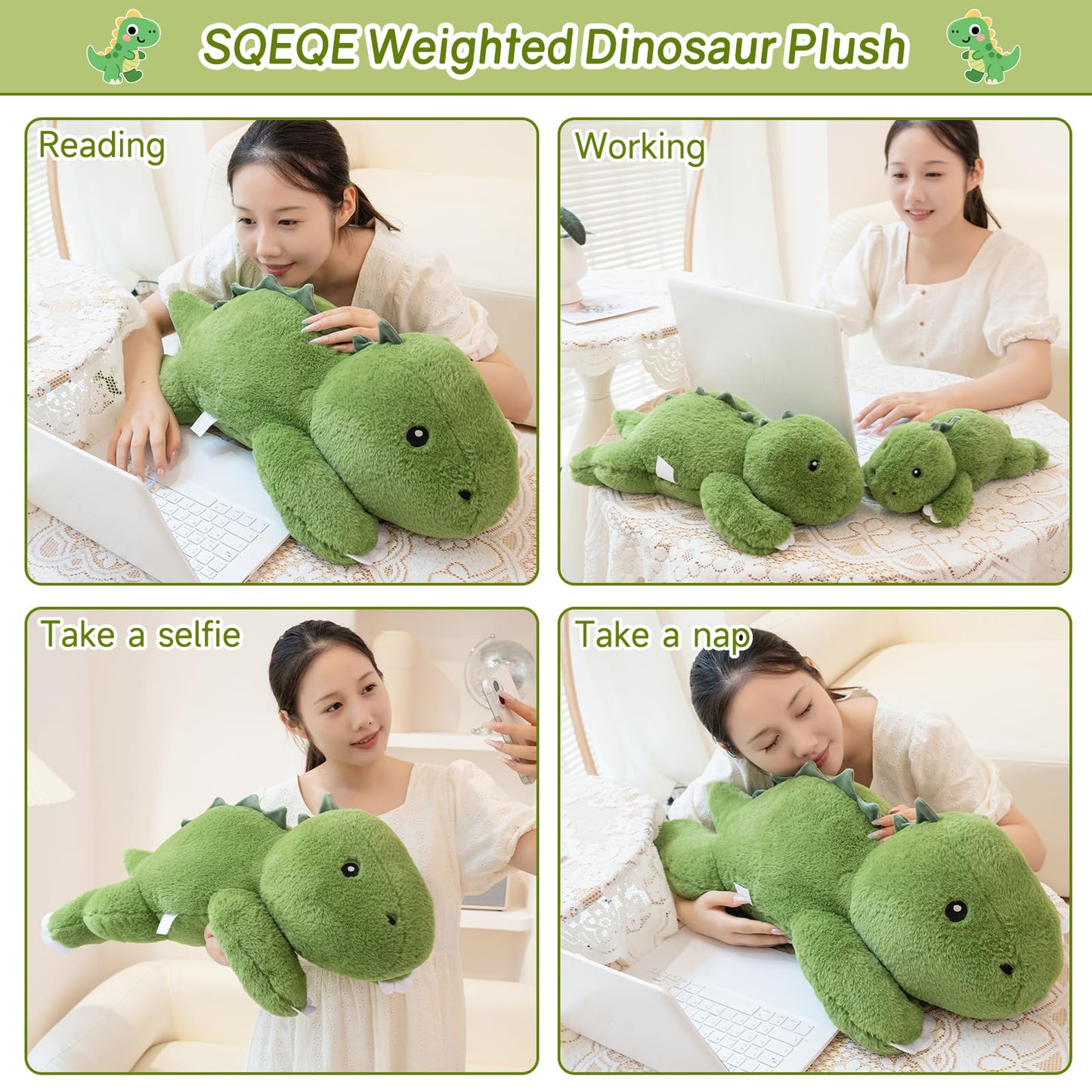 SQEQE Weighted Dinosaur Plush – 23.6-inch T-Rex Pillow Toy, 3.8 lbs
