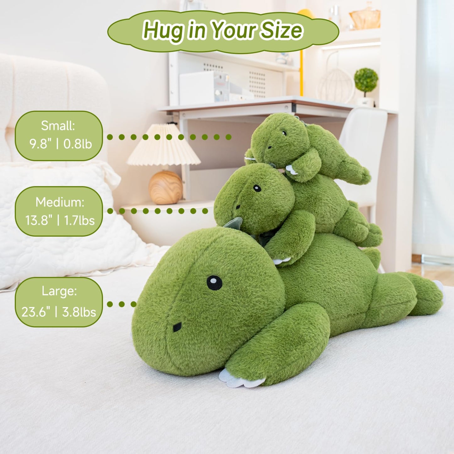 SQEQE Weighted Dinosaur Plush – 23.6-inch T-Rex Pillow Toy, 3.8 lbs