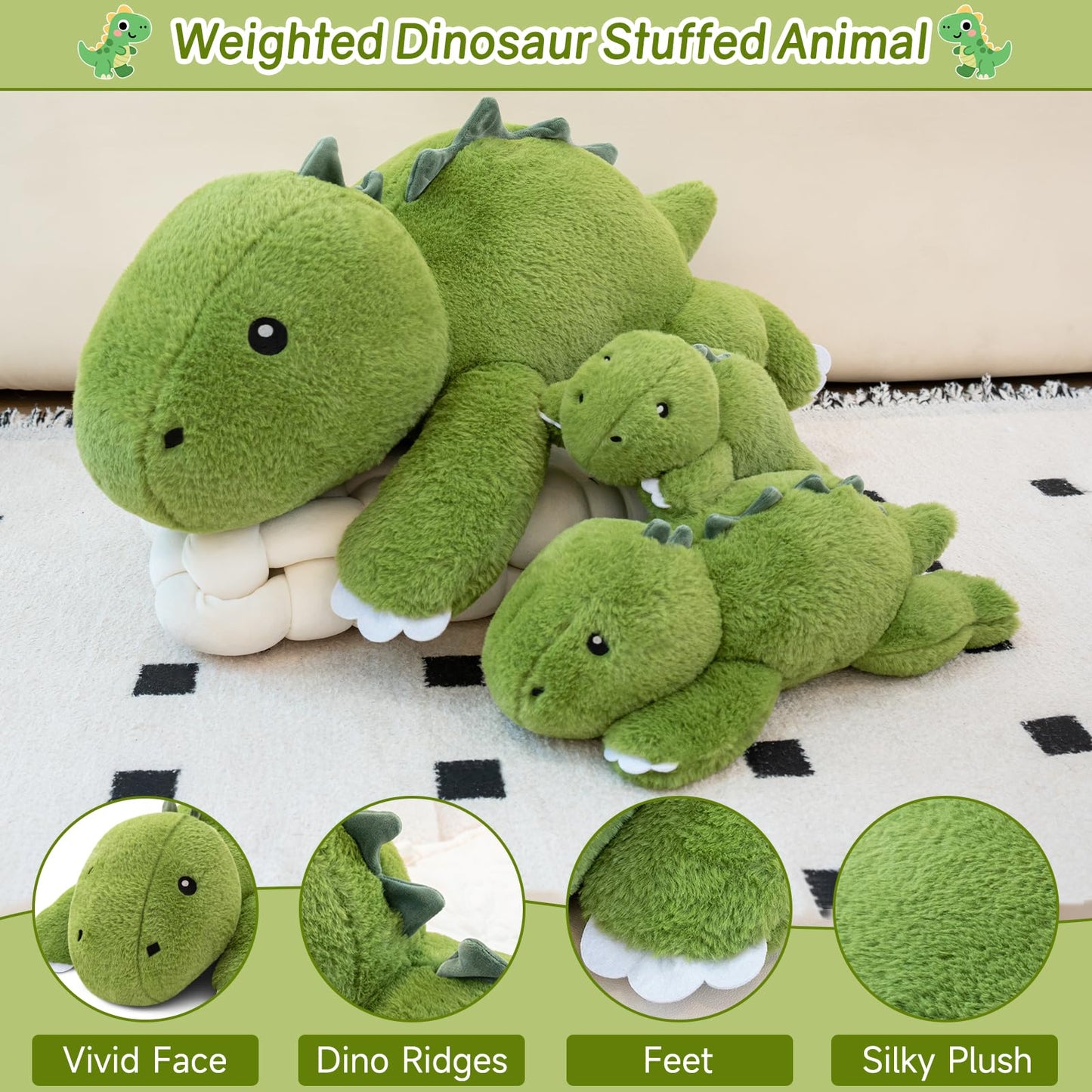 SQEQE Weighted Dinosaur Plush – 23.6-inch T-Rex Pillow Toy, 3.8 lbs