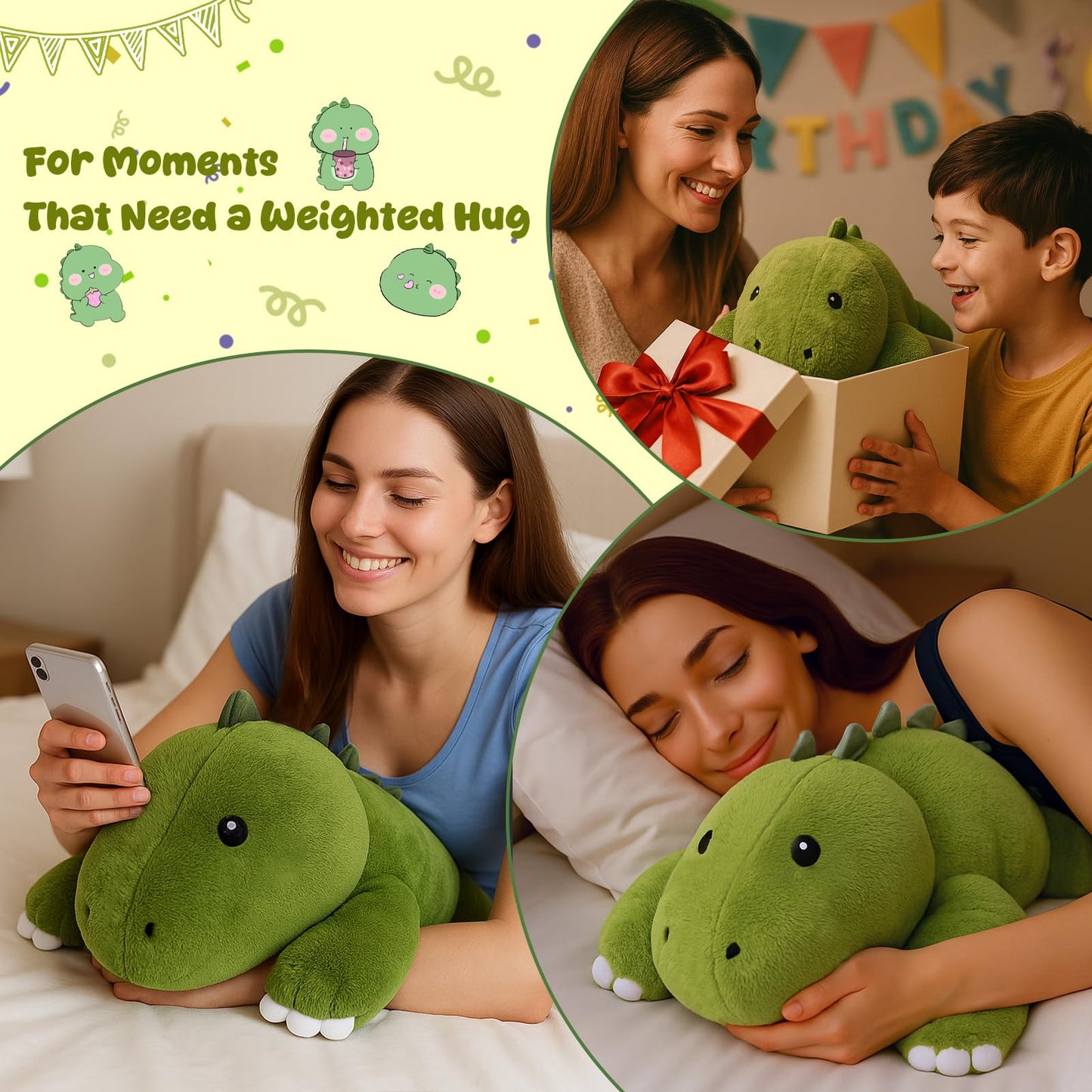 SQEQE Weighted Dinosaur Plush – 23.6-inch T-Rex Pillow Toy, 3.8 lbs