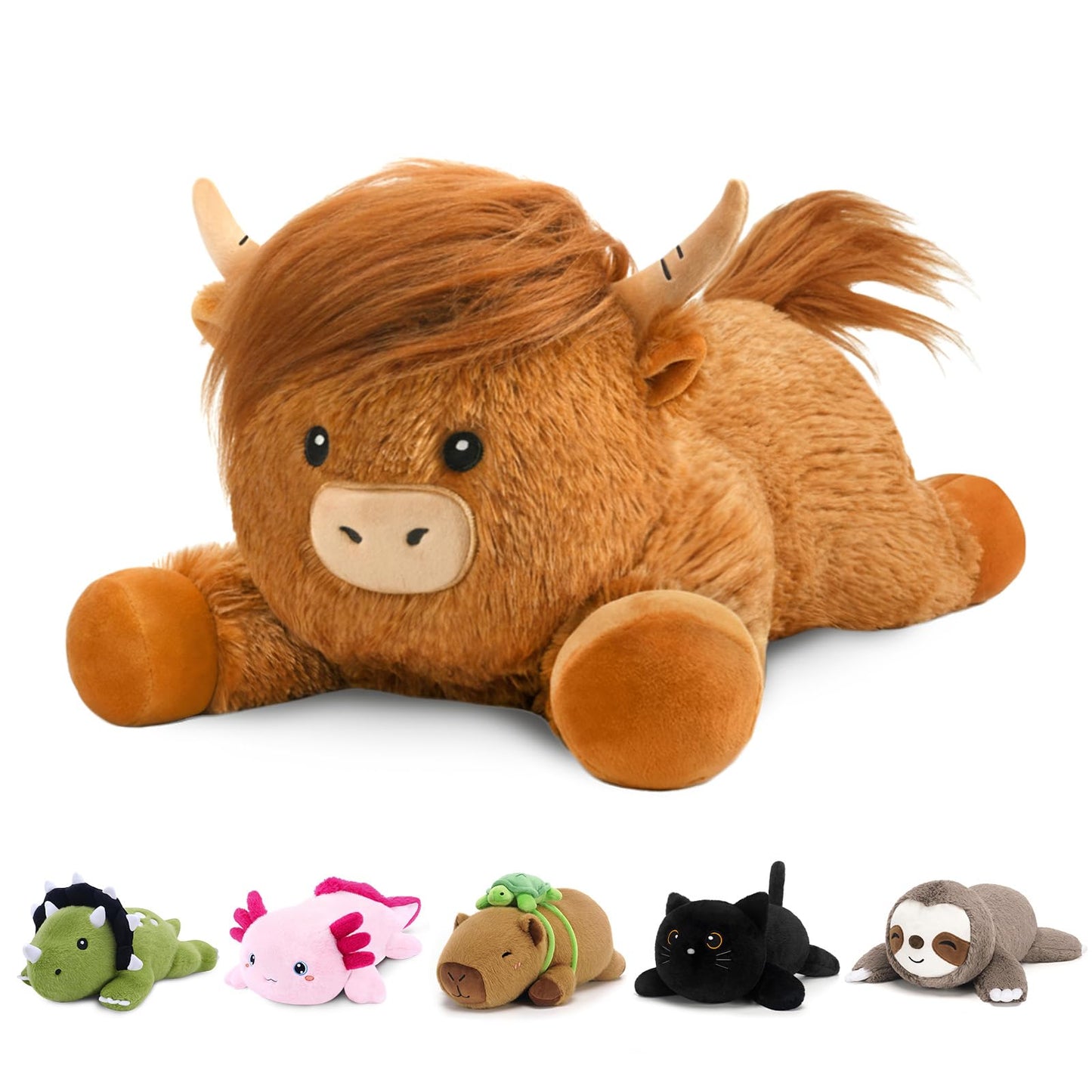 SQEQE Weighted Highland Cow Plush — 13.8-Inch Cozy Weighted Stuffed Animal (1.7 Lbs)