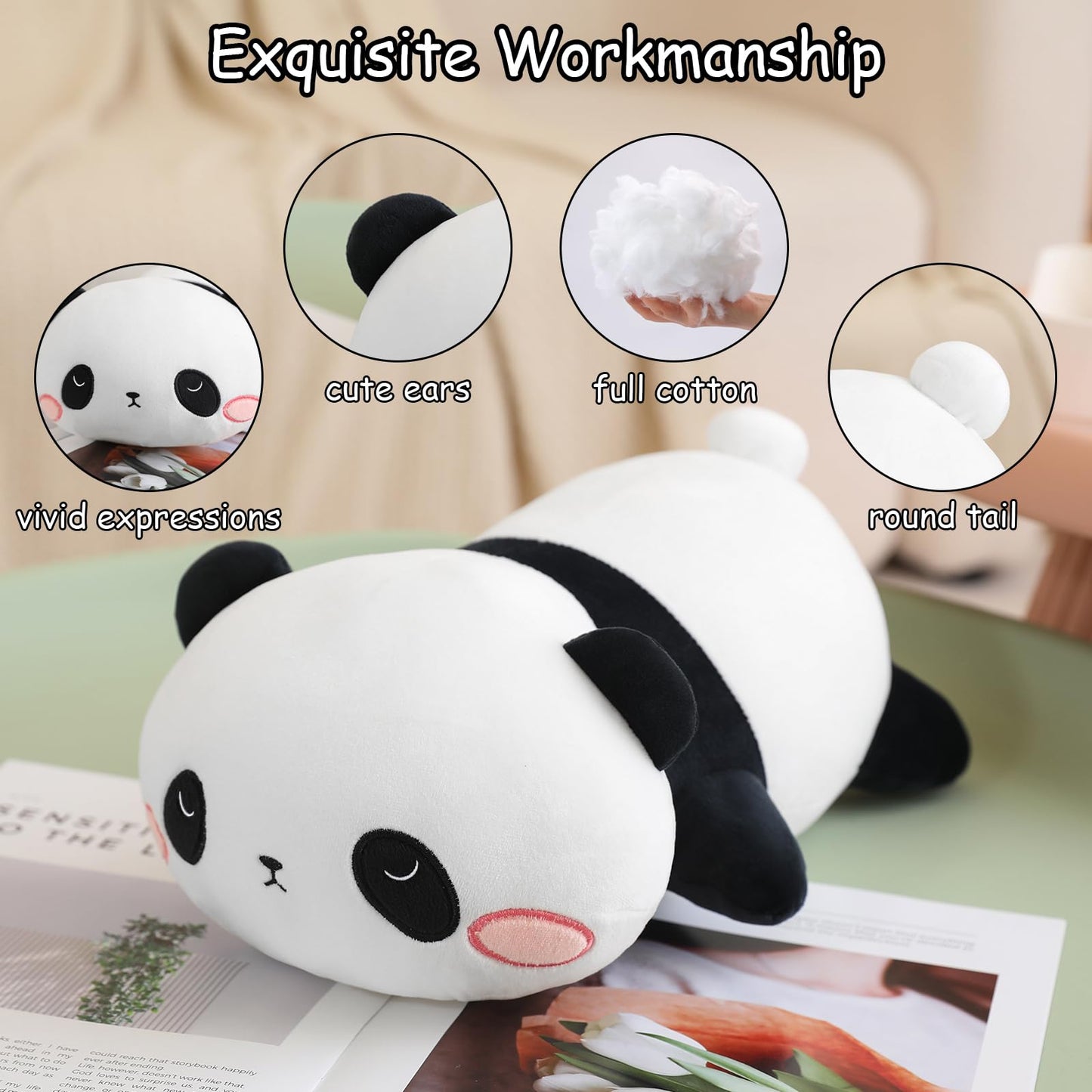 SQEQE Weighted Panda Plush — 23.6 Inch Weighted Bear Pillow with Soft Beads